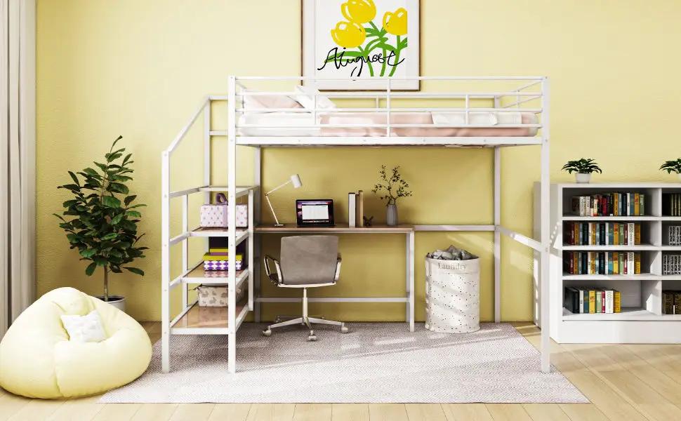 Loft Bed With Desk And Lateral Storage Ladder by HouseOfZazla