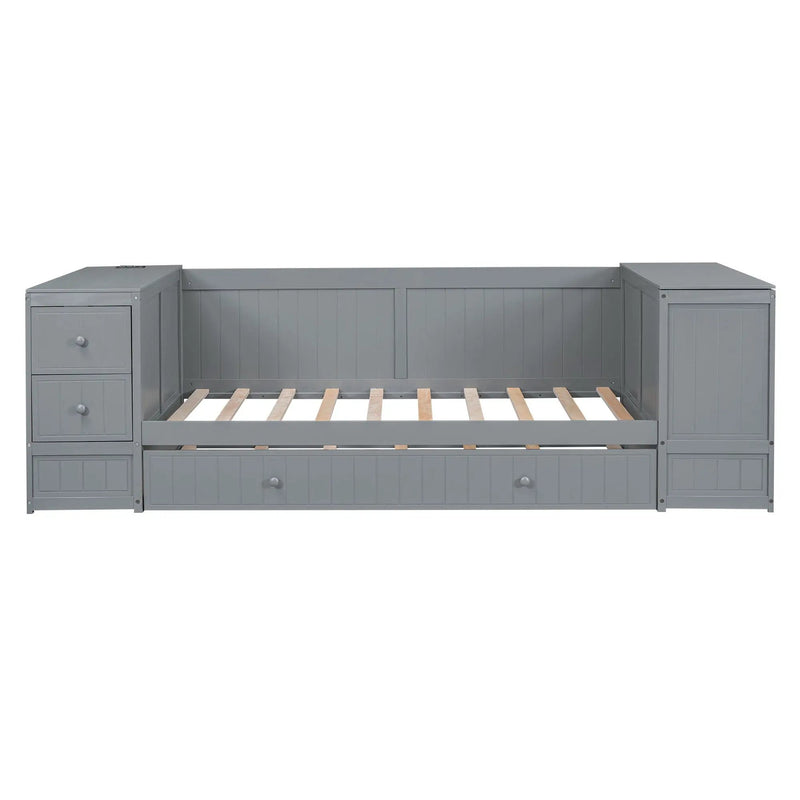 Daybed With Storage Arms, Trundle And Charging Station