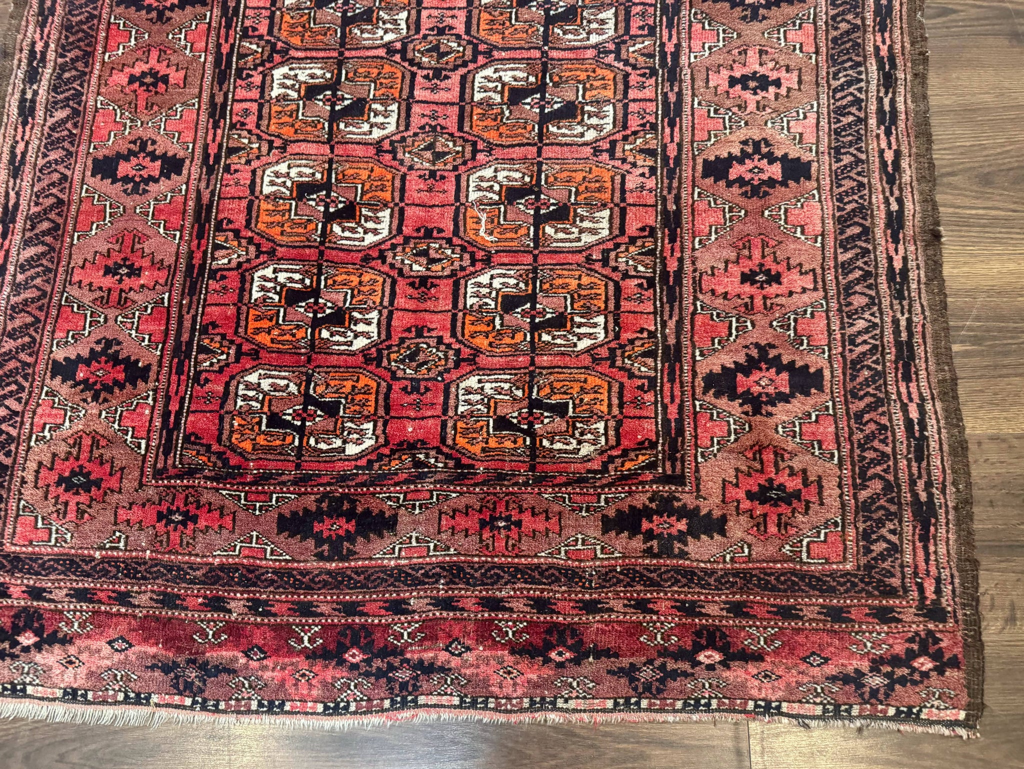 Antique Turkoman Rug 3.7 x 6.7, Red, Wool Runner Rug by Jewel Rugs