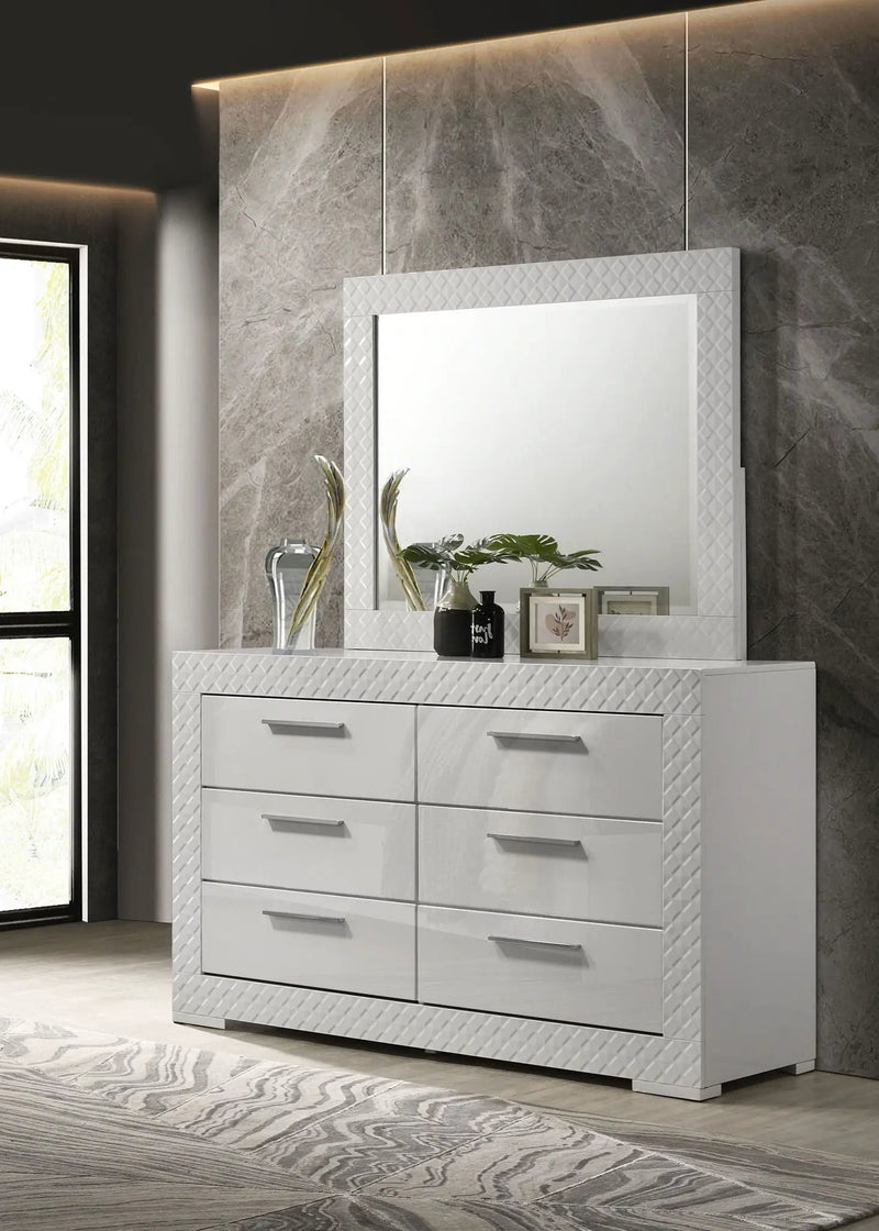 Ives 6-drawer Dresser and Mirror White High Gloss by Unique Piece Furniture
