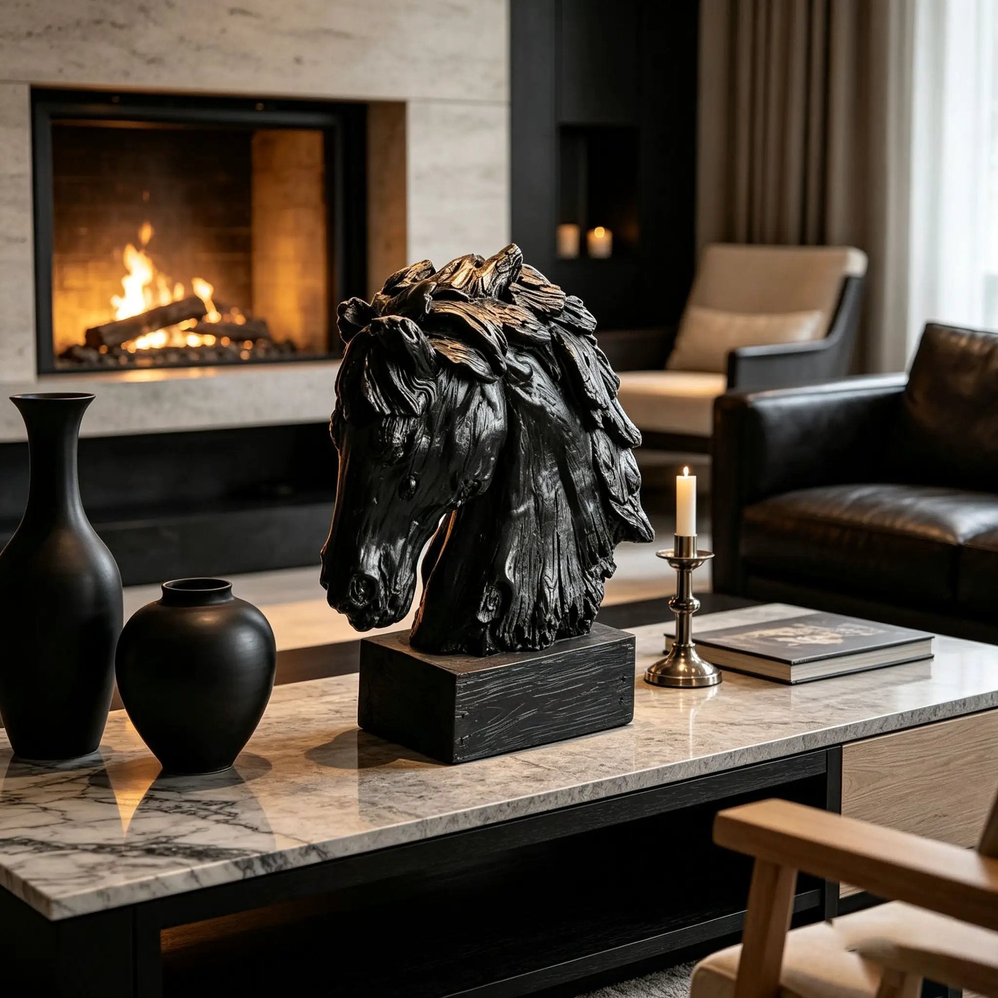 Black Rustic Horse Head Sculpture with Base by HouseOfZazla