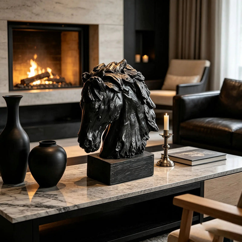 Black Rustic Horse Head Sculpture with Base by HouseOfZazla