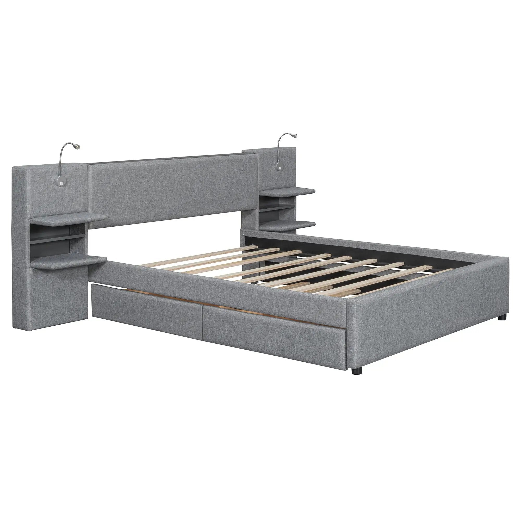 Upholstered Platform Bed With Reading Lights, Drawers, Trundle And Shelves by Unique Piece Furniture