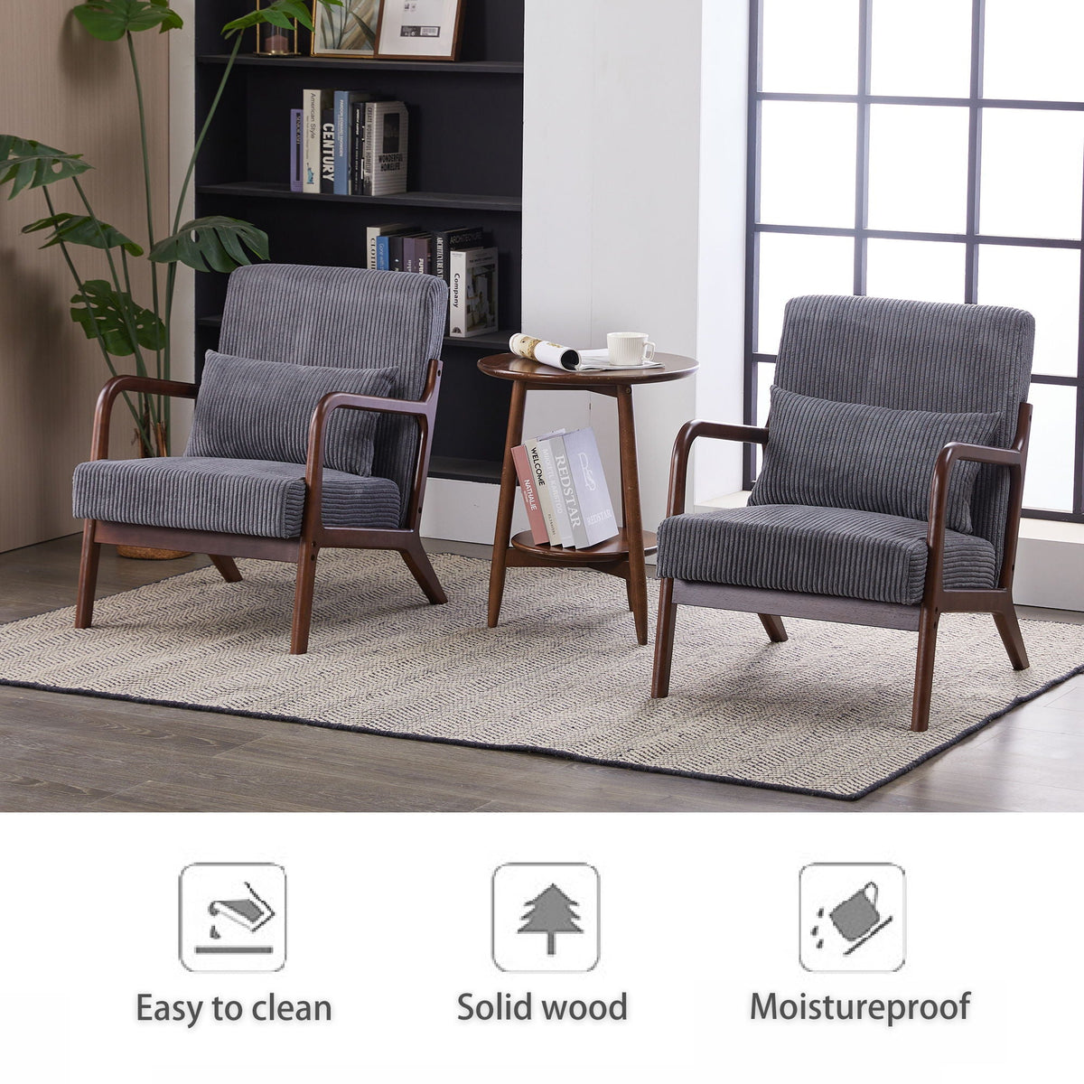 Accent Chair With Pillow and Wood Frame - Dark Gray or Beige, photo 25 of 34