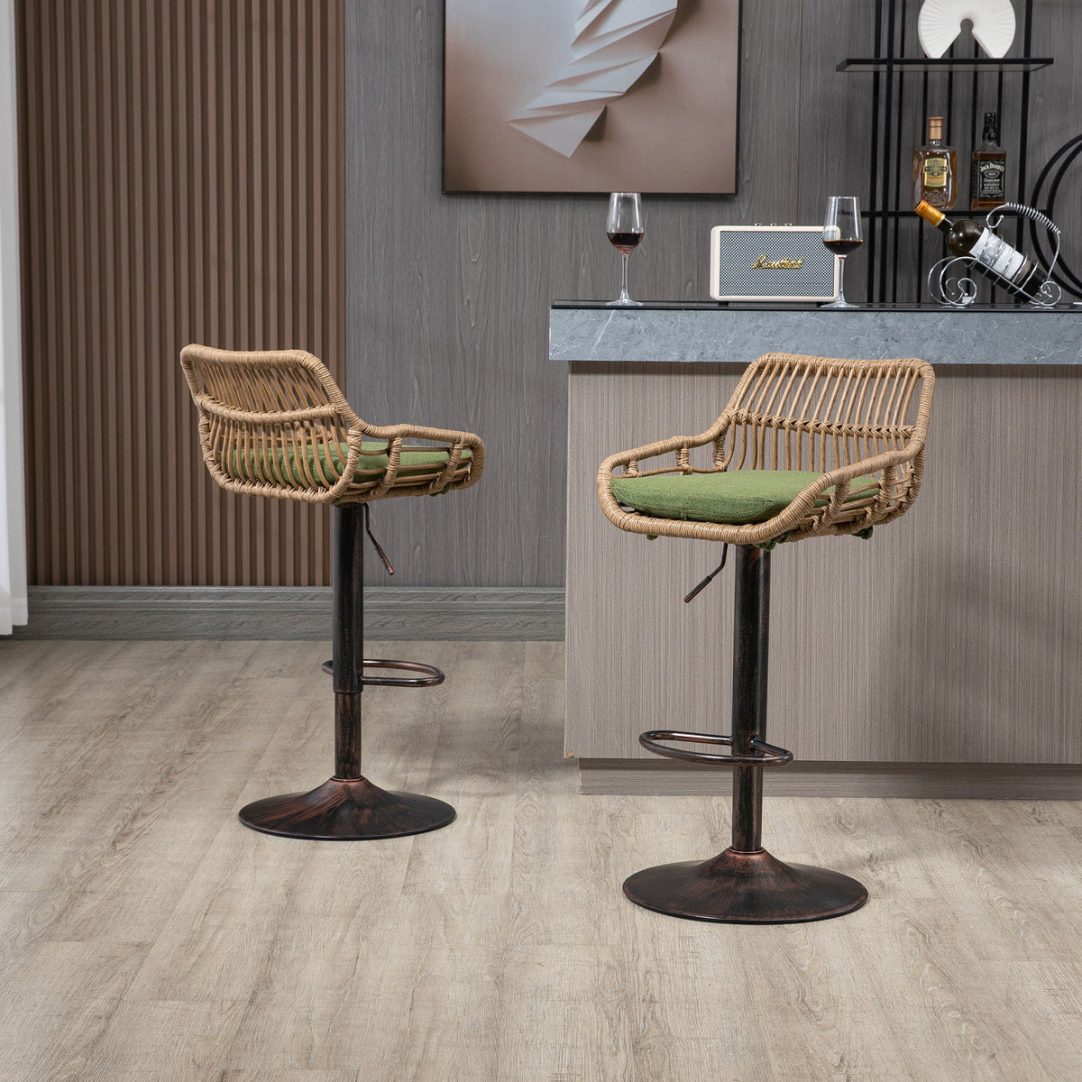 Modern Swivel Bar Stools Adjustable Counter Chairs With Footrest (Set of 2), photo 35 of 37