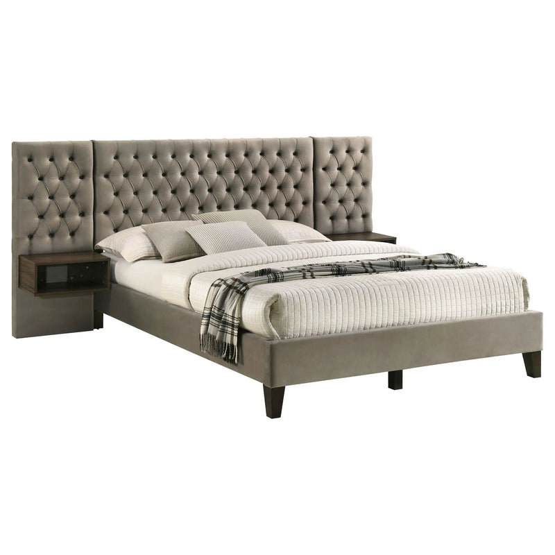 Marley Upholstered Queen Wall Panel Bed Light Brown by Unique Piece Furniture