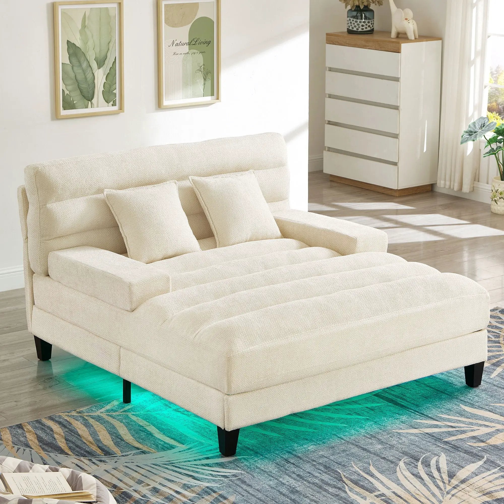 Chaise Bed Lounge Sofa Chair With Adjustable Backrest And LED Light Strip by Unique Piece Furniture