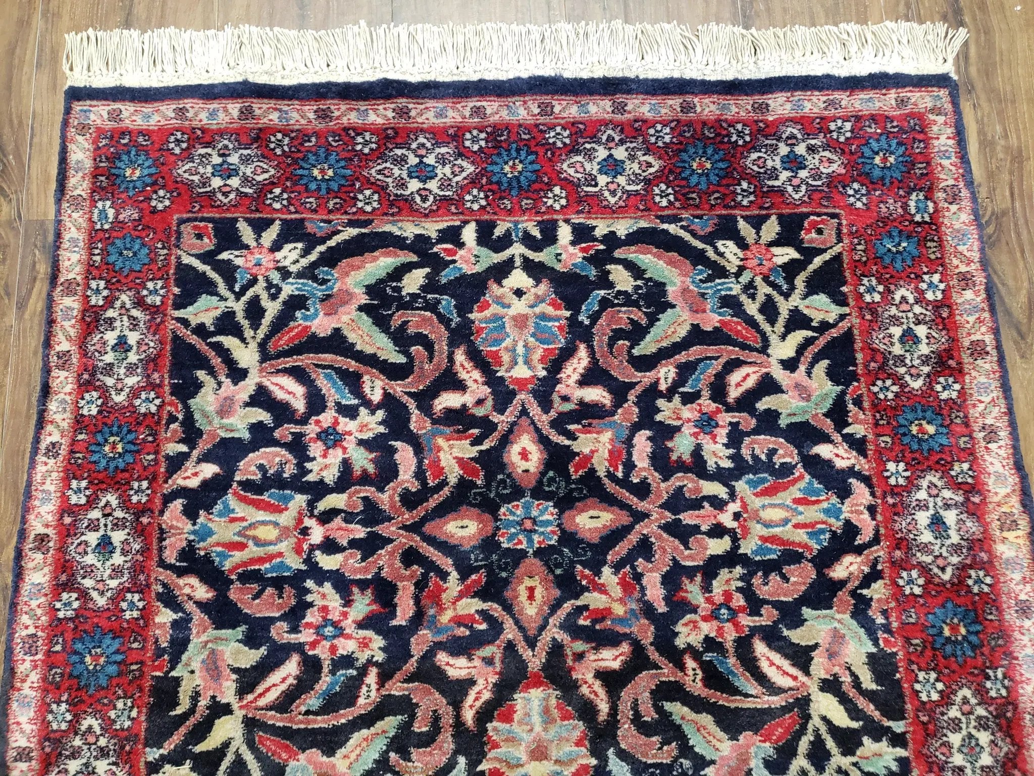 Antique Persian Sarouk Rug 3x5, Navy Blue, Allover Pattern, Hand Knotted by Jewel Rugs