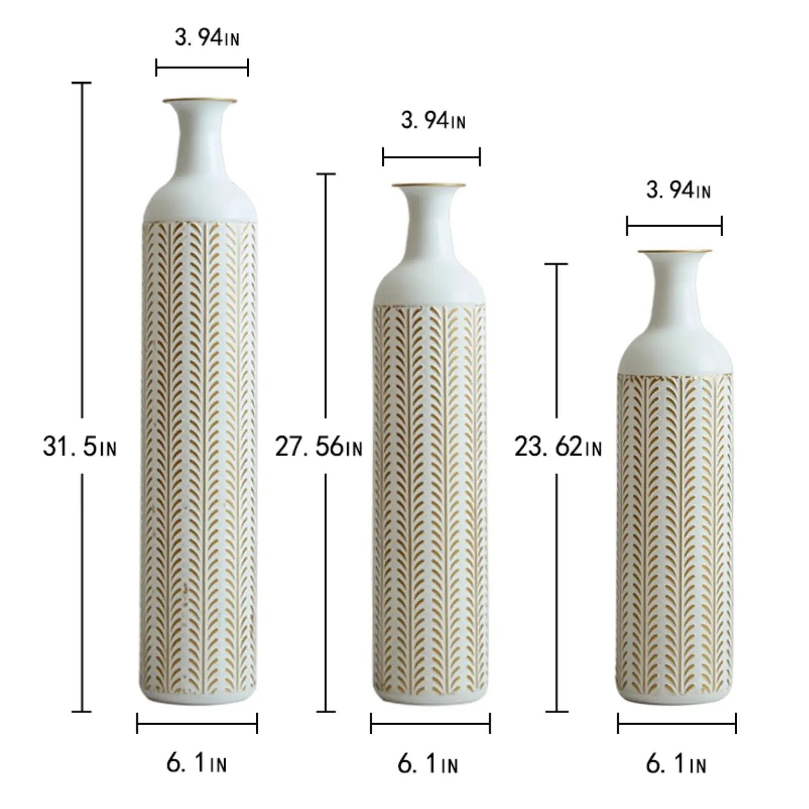 Floor Metal Vase Modern Style Decoration Home Metal Vase 3 Piece Set Gorgeous Home Decoration Large Glazed Metal Vase - Gold / White by HouseOfZazla