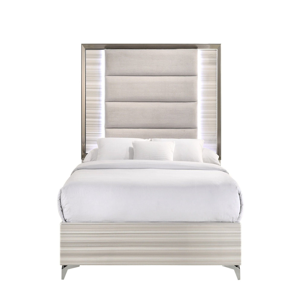 Modern LED Panel Bed with Storage - White