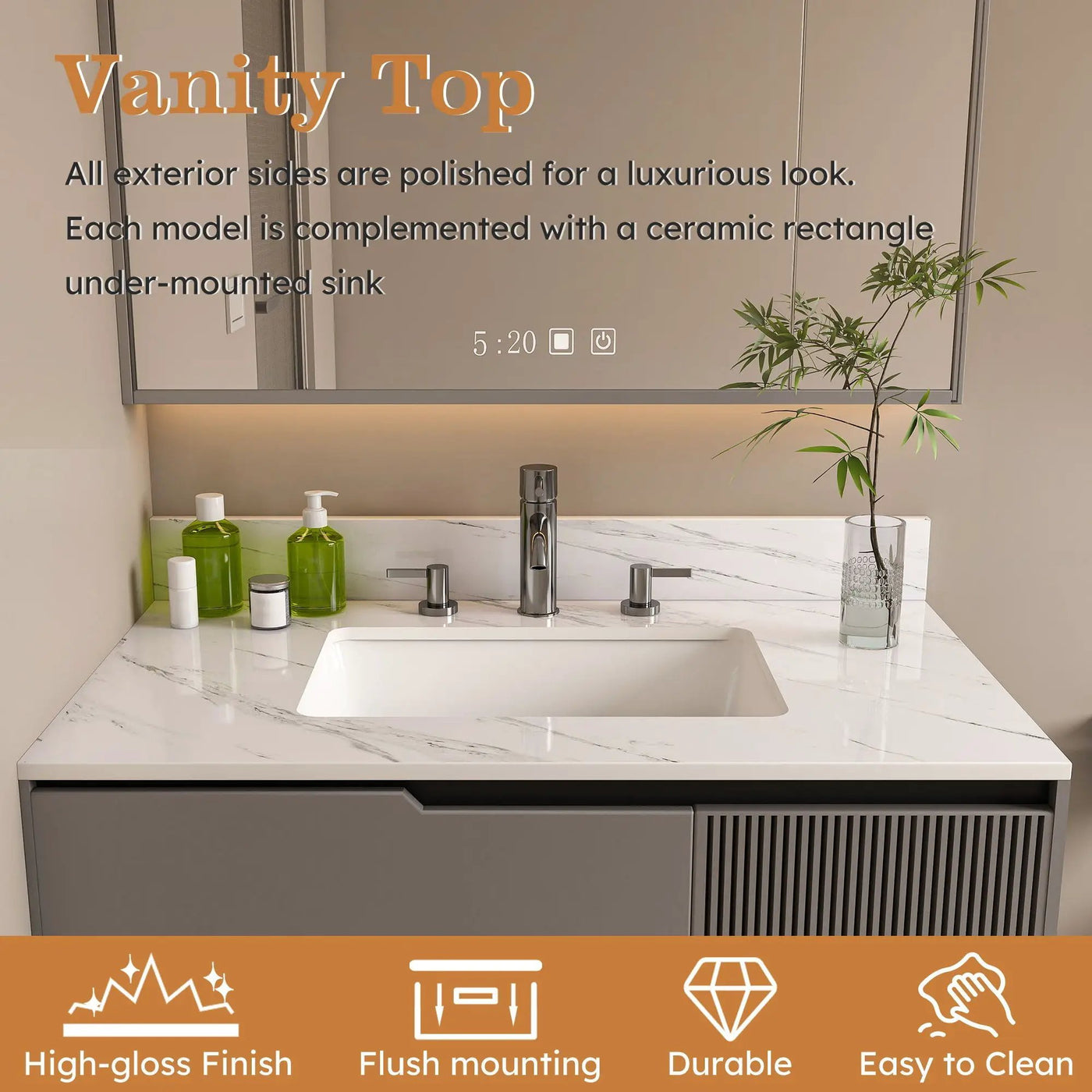 Bianco Carrara Venato Elegant Marble Vanity Top, Bathroom Vanity With Undermount Sink, Sintered Stone by HouseOfZazla