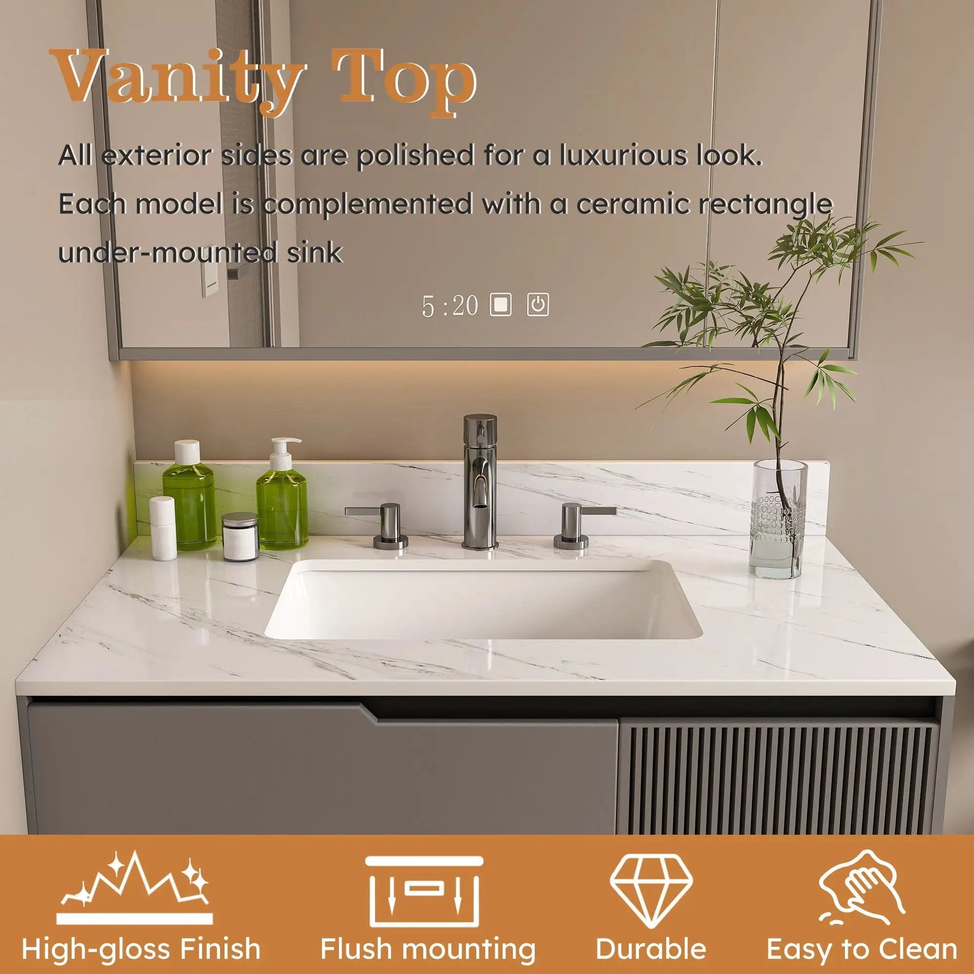 Bianco Carrara Venato Elegant Marble Vanity Top, Bathroom Vanity With Undermount Sink, Sintered Stone by HouseOfZazla