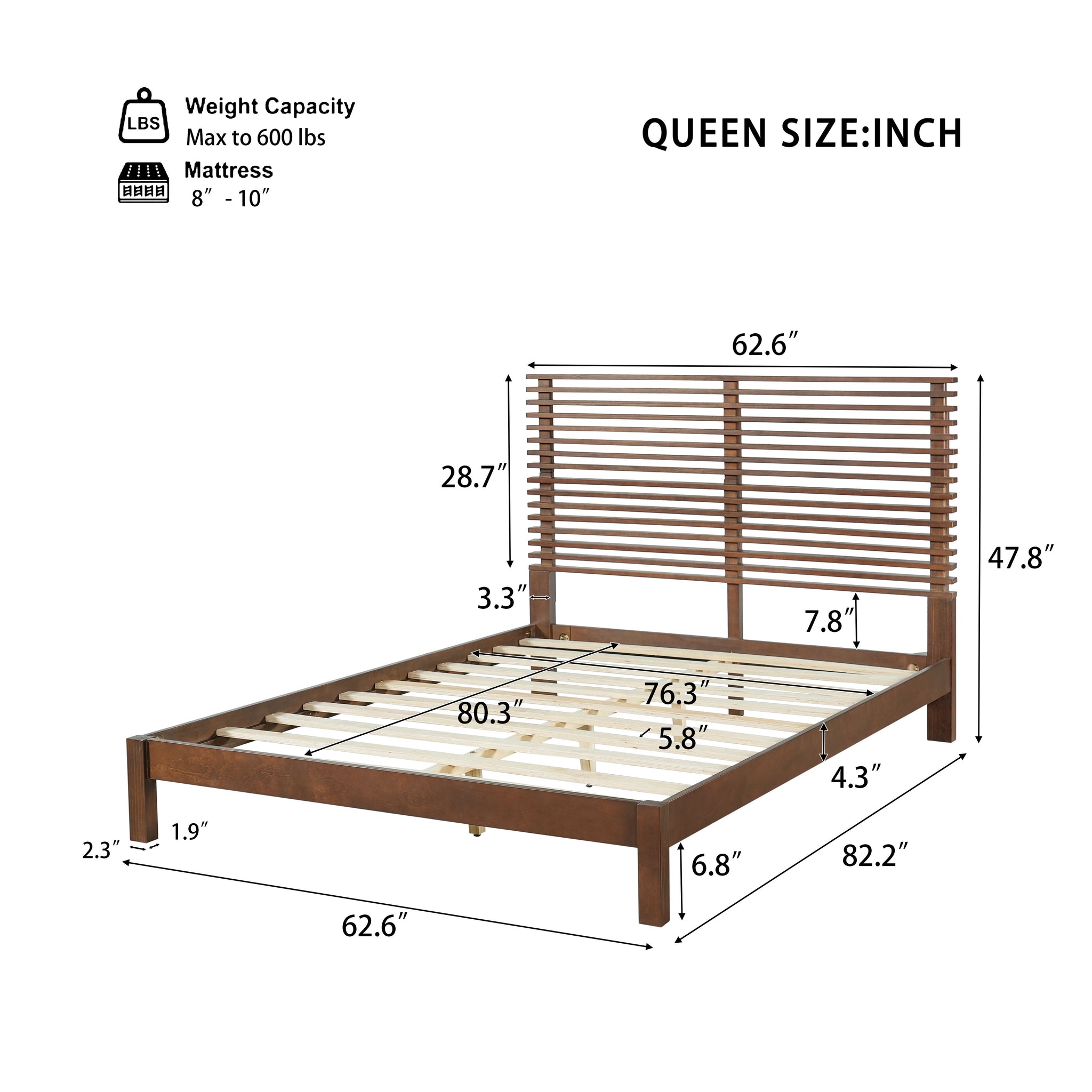 Premium Solid Wood Queen Size Platform Bed Frame by HouseOfZazla