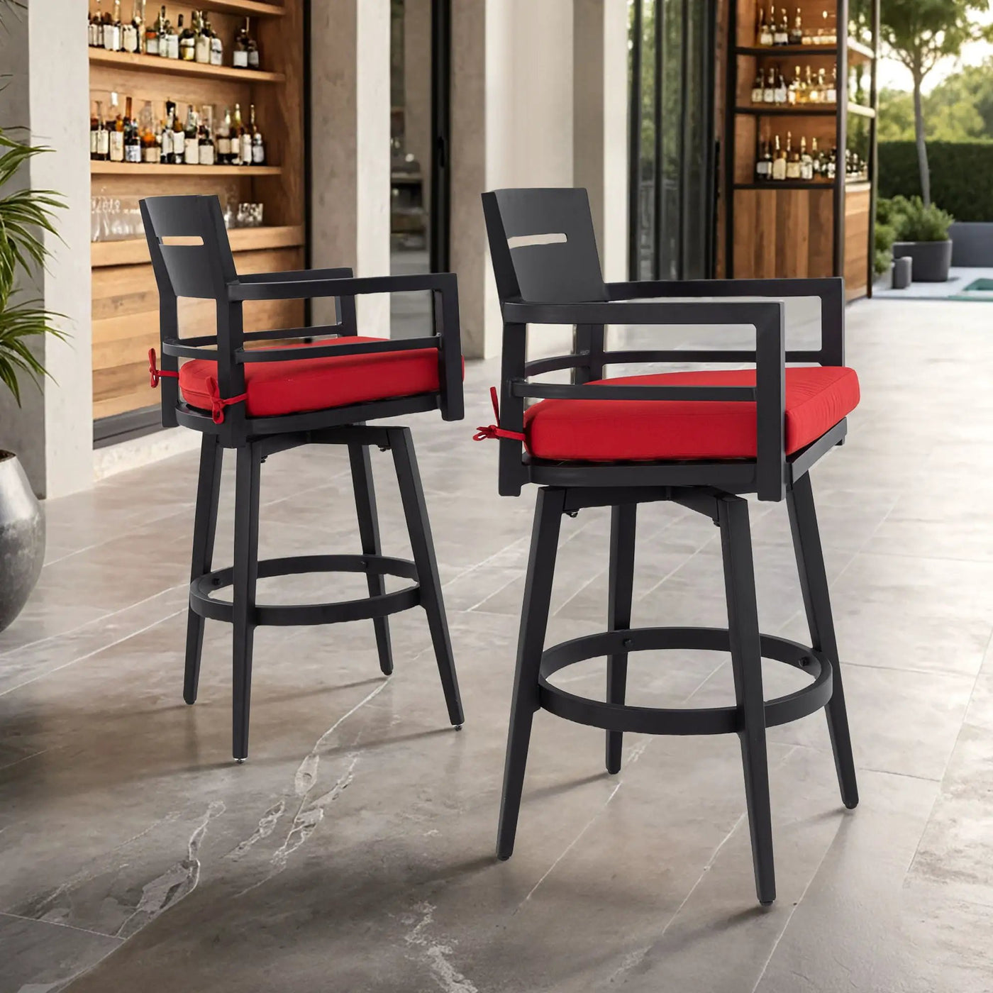 Outdoor Swivel Bar Chairs, 360 Degree Rotation, Ergonomic Backrest (Set of 2) by HouseOfZazla