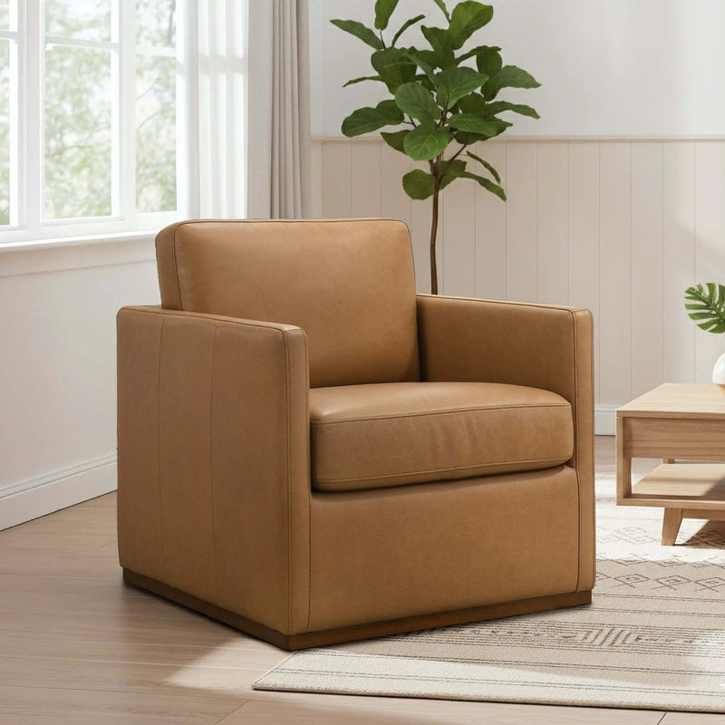 Darien Tan Leather Swivel Chair by HouseOfZazla