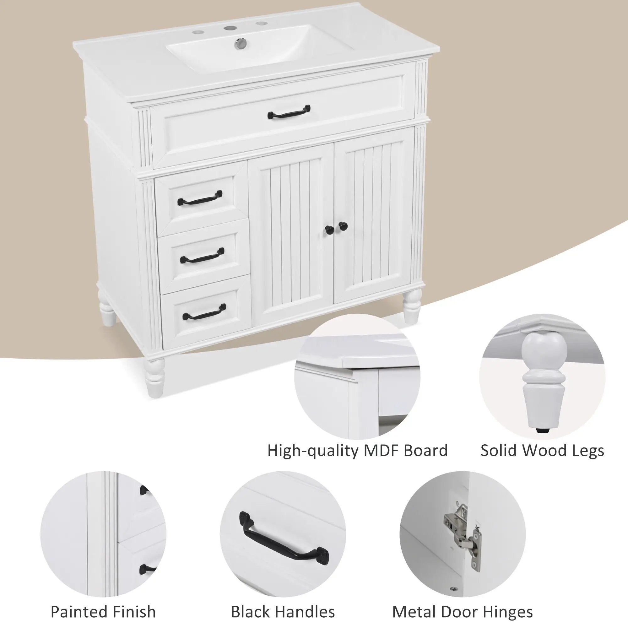 Bathroom Vanity With Sink, 2 Doors 2 Drawers, Freestanding Design by HouseOfZazla