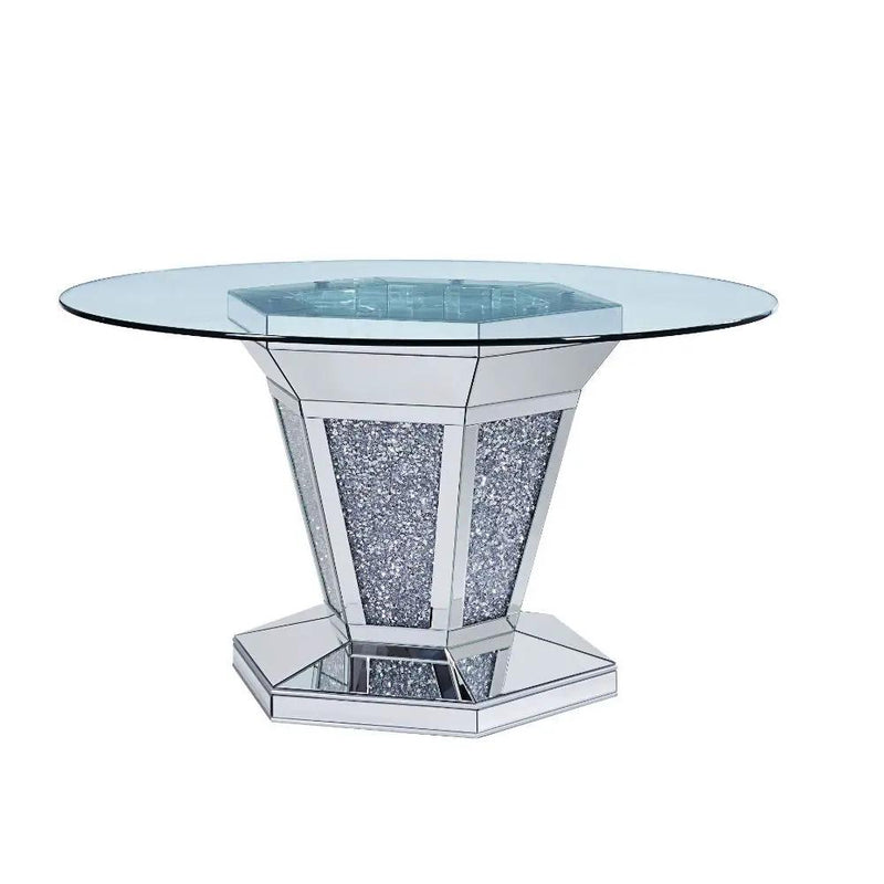 Noralie - Dining Table - Mirrored, Faux Diamonds & Clear Glass Top by Unique Piece Furniture