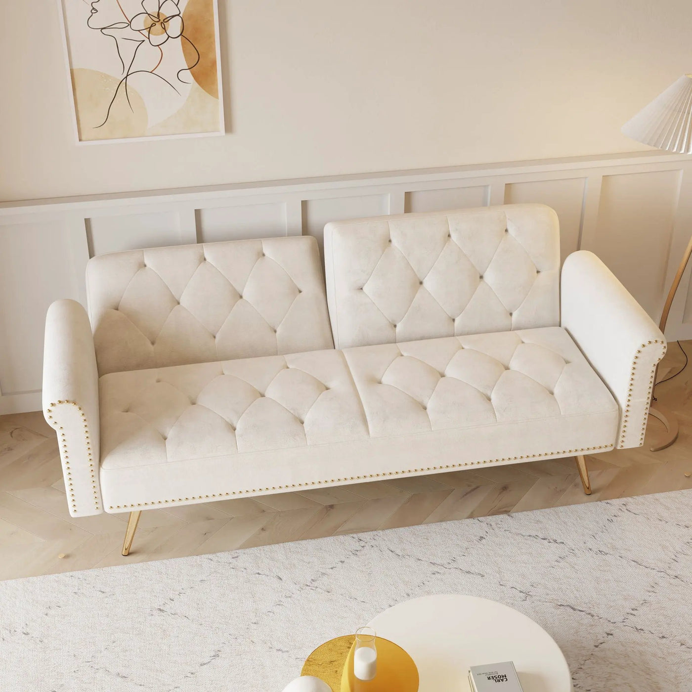 Luxurious Sofa Bed With Nail Head Trim And Matching Pillow by HouseOfZazla