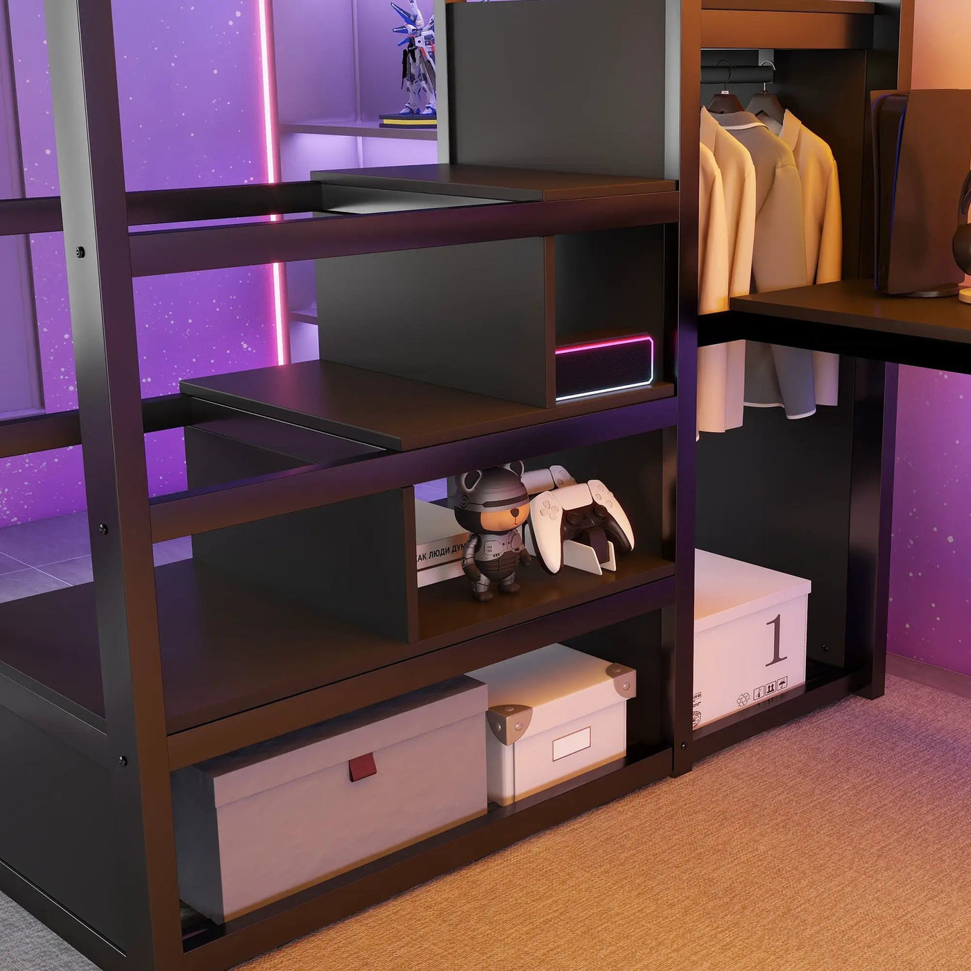 Loft Bed With Desk And Charging Station With Stairs And Light by HouseOfZazla