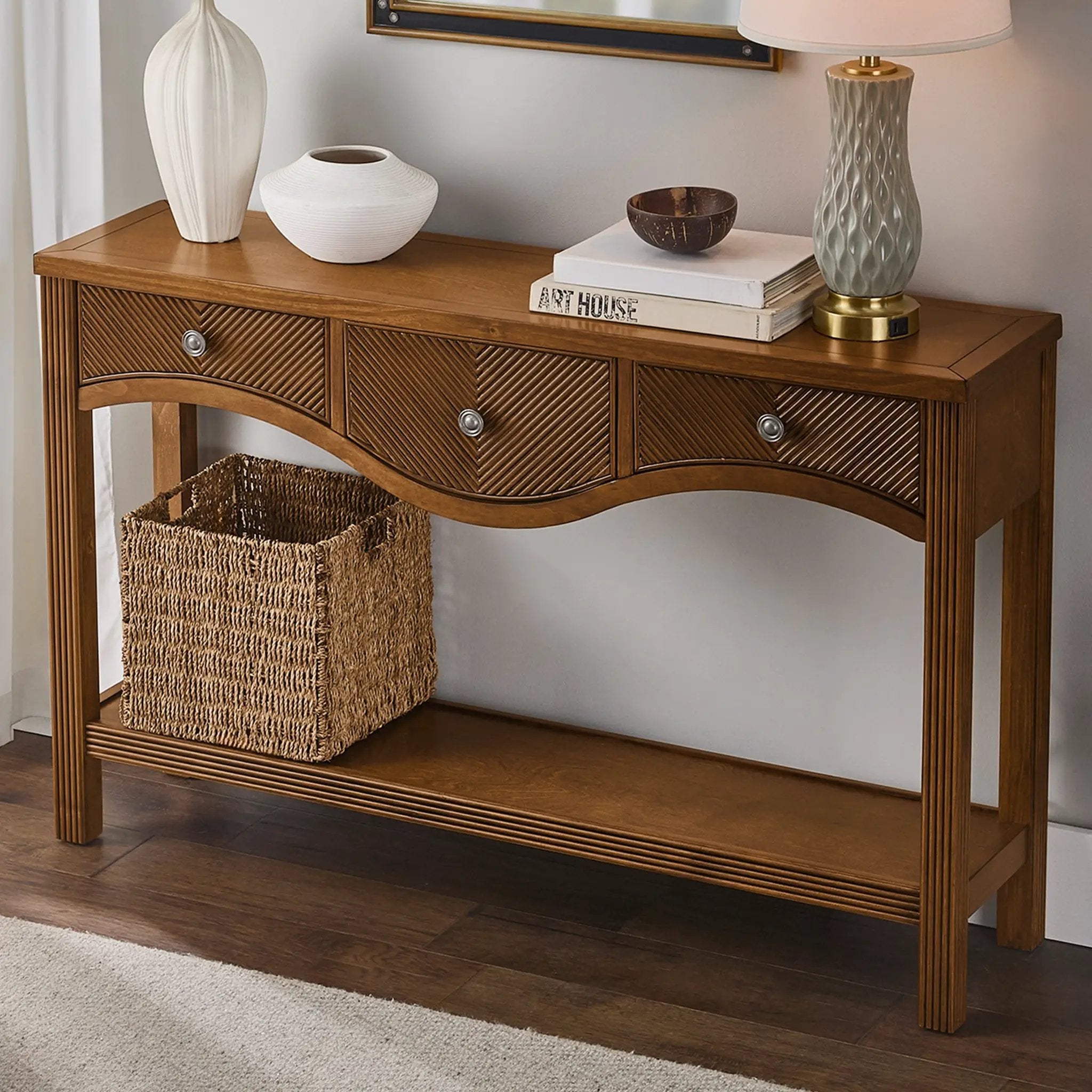 52'' Fluted Wood Console Table with 3 Drawers by HouseOfZazla