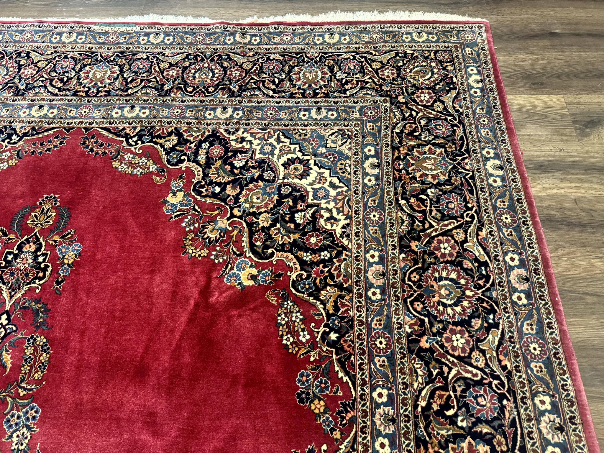 Persian Kashan Rug 9x12, Traditional, Semi Open Field, Red, Signed By Master Weaver, Antique Rug by Jewel Rugs