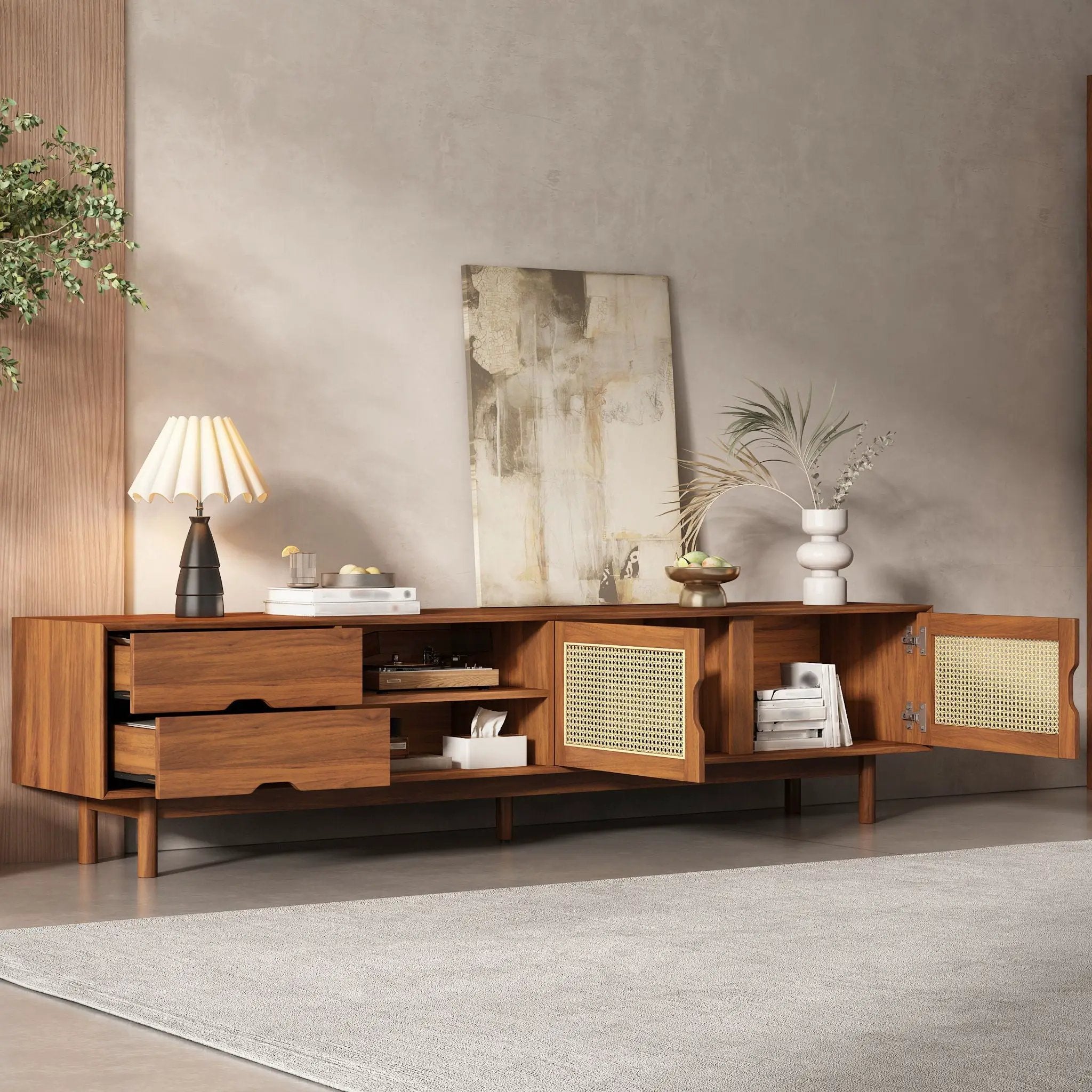 TV Stand For TVs Up To 85", Media Console With 2 Drawers - Walnut by Unique Piece Furniture