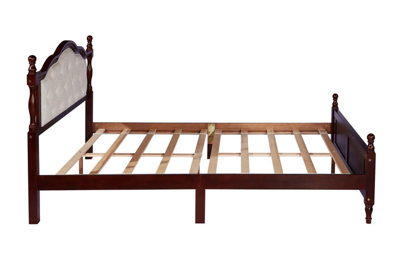 Pine Wooden Bed With Upholstered Headboard And Panel Footboard, With Two Bed Rail Support Feet And Central Platform Support Feet by HouseOfZazla