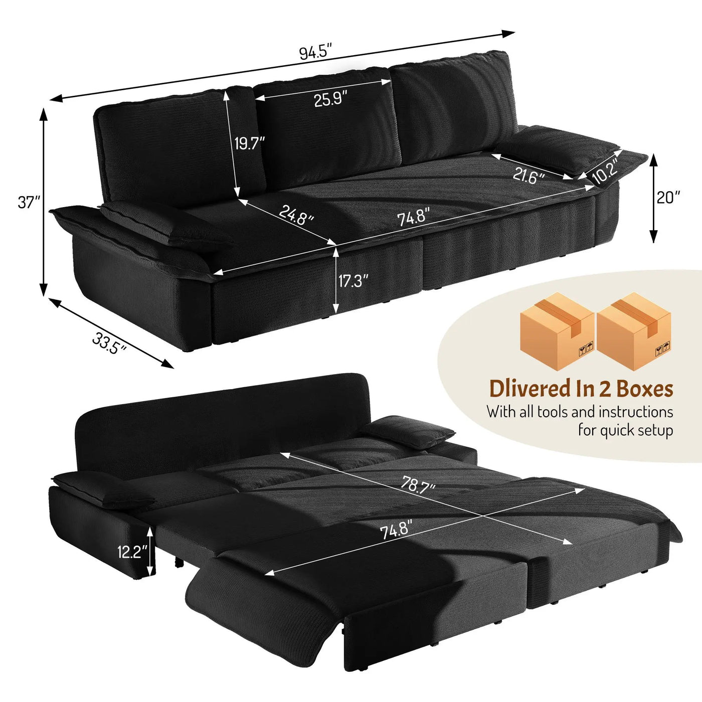 King Size Pull Out Sofa Bed, 3 In 1 Convertible Multifunctional by HouseOfZazla