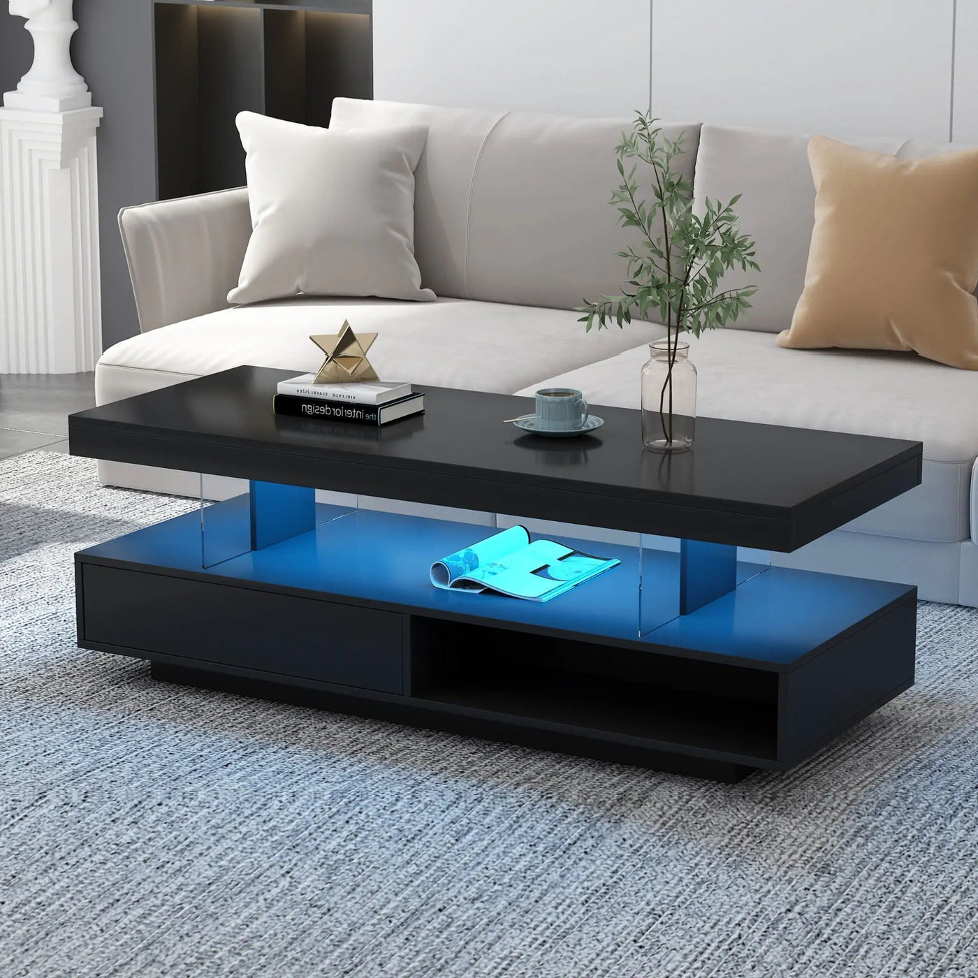 LED Coffee Table With 2 Drawers And Display Shelves by HouseOfZazla