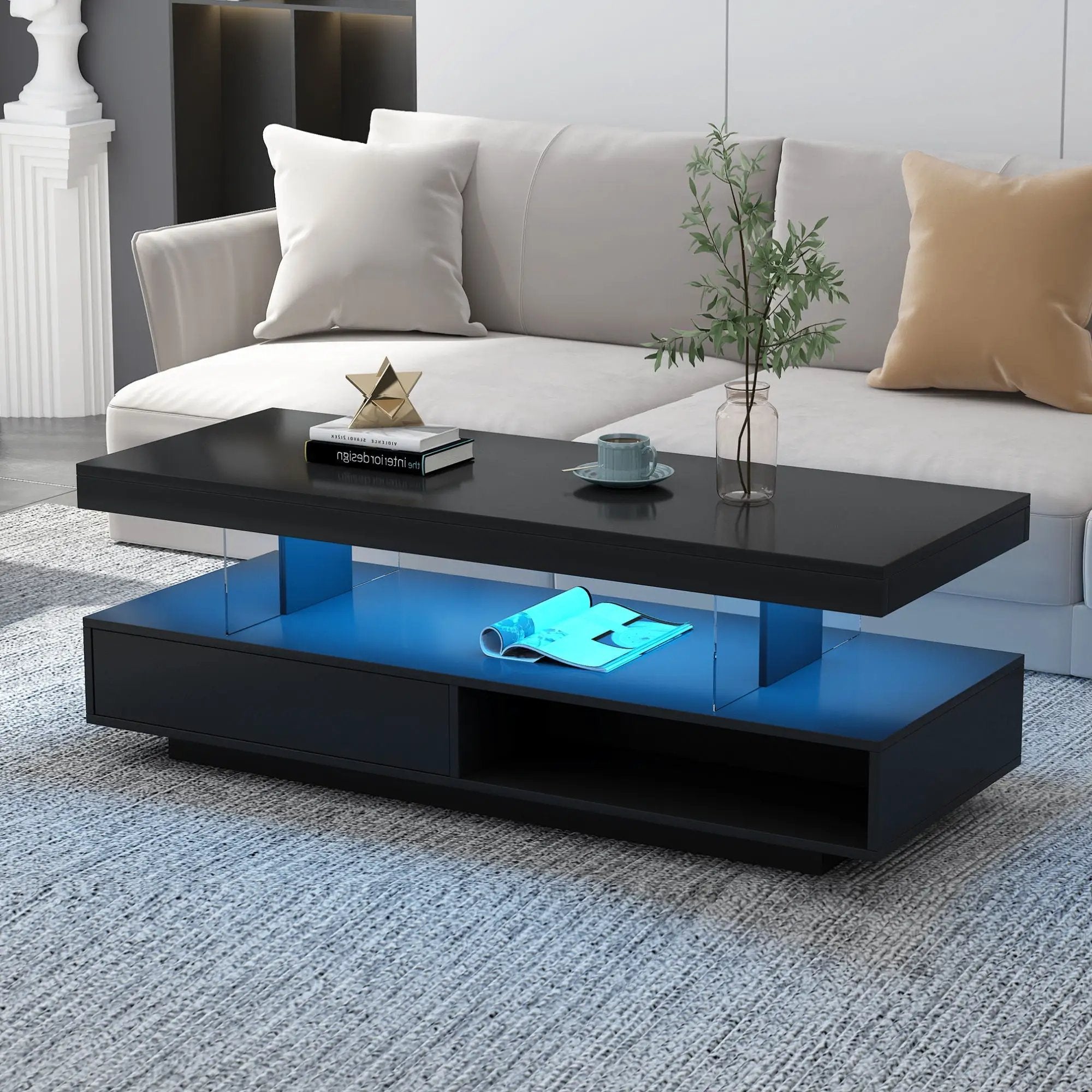 LED Coffee Table With 2 Drawers And Display Shelves by Unique Piece Furniture
