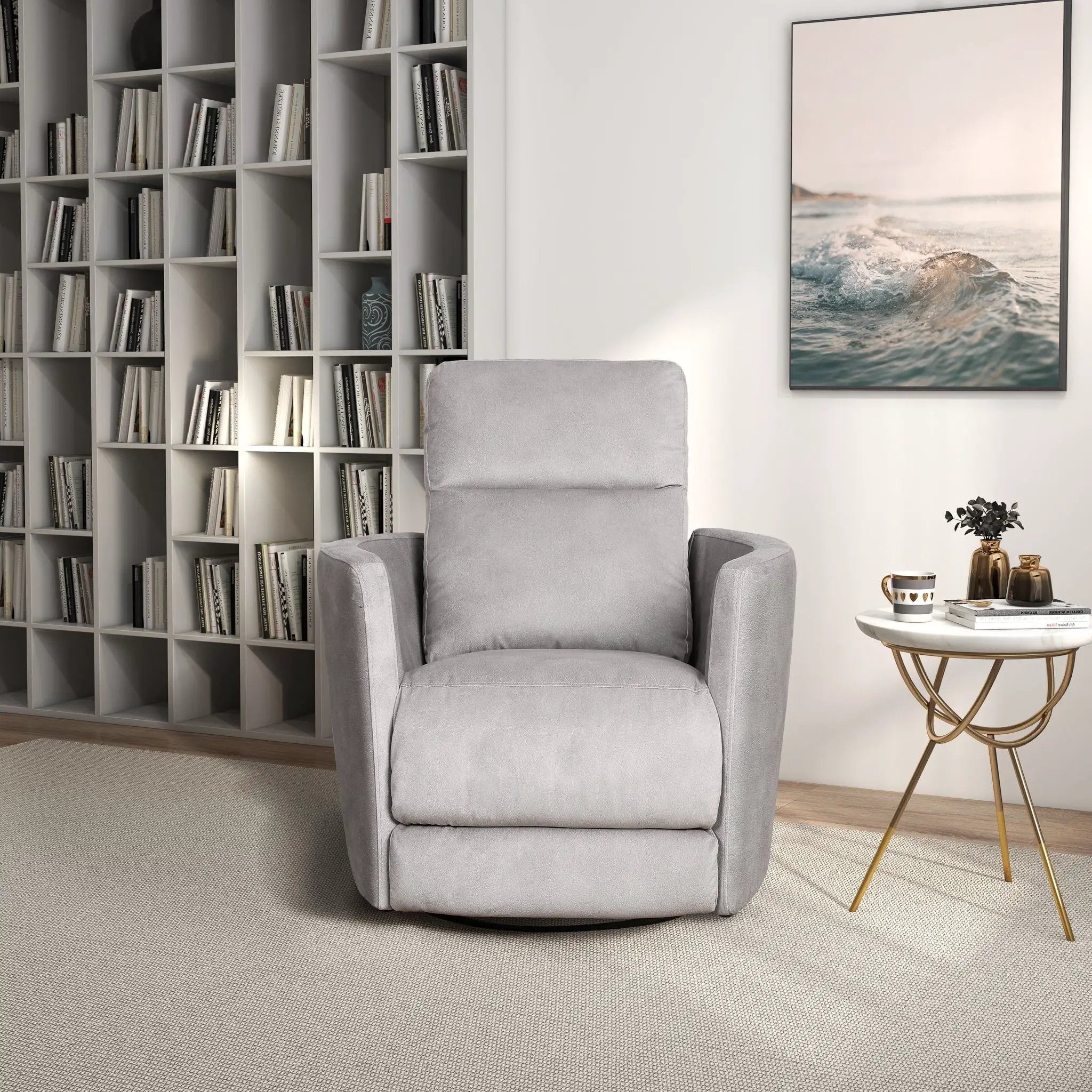 Lawson - Swivel Glider Suede Recliner Chair - Latte by Unique Piece Furniture