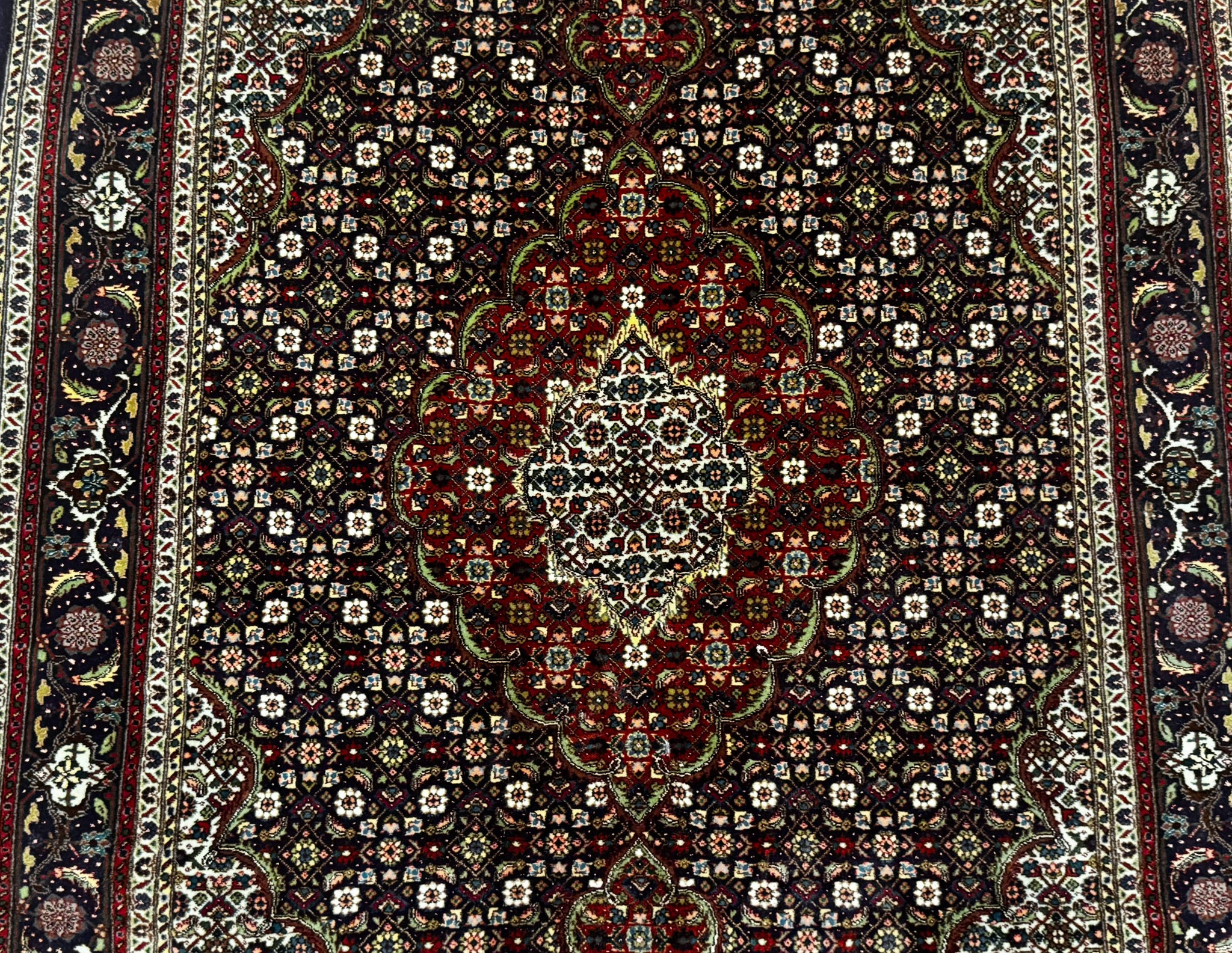 Persian Tabriz Rug 3x5, Wool on Silk Foundation, Very Fine 550 KPSI, Dark Navy Blue by Jewel Rugs