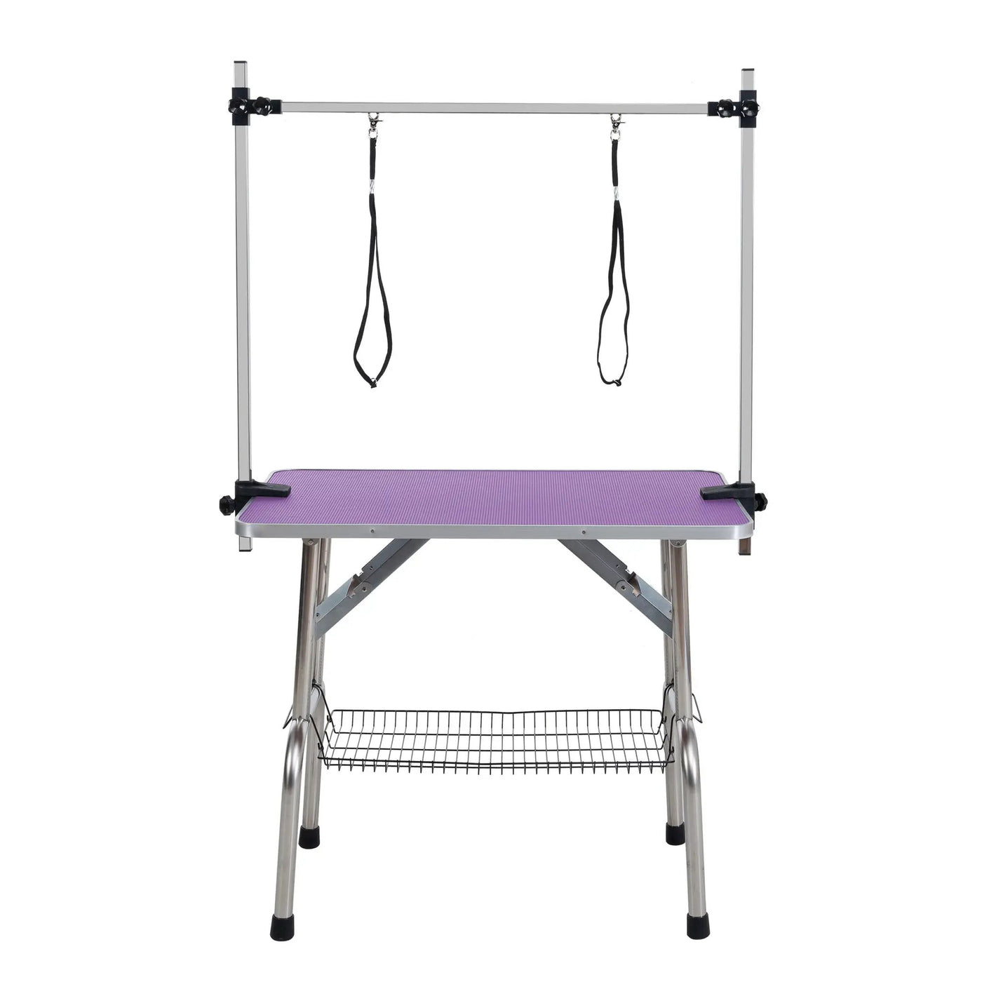 Folding Dog Pet Grooming Table Stainless Steel Frame Rubber Mat On Board With Adjustable Arm And Clamps Pet Dog Cat Grooming Table by HouseOfZazla