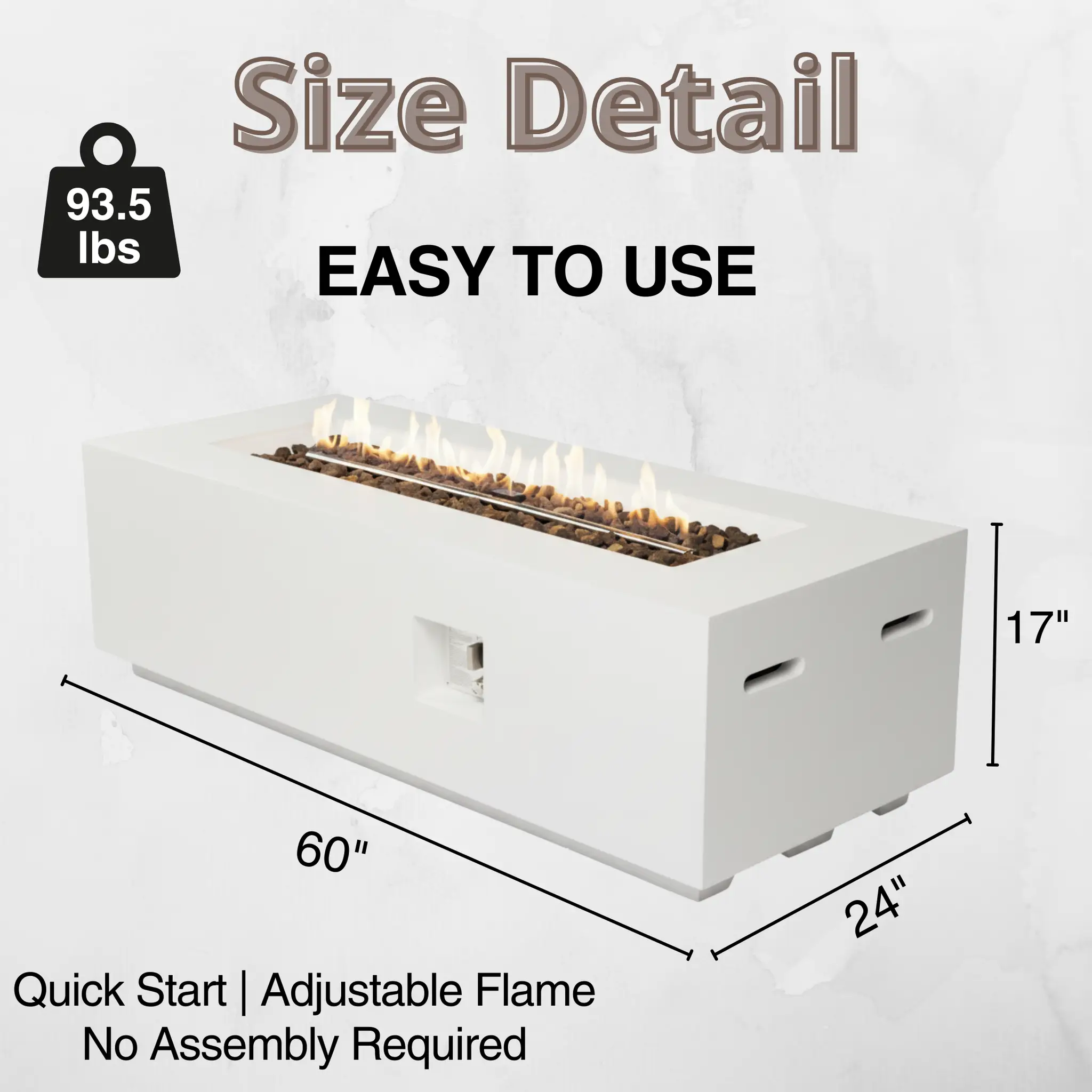 Outdoor Rectangle Propane Fire Pit Table 60inch, White by HouseOfZazla