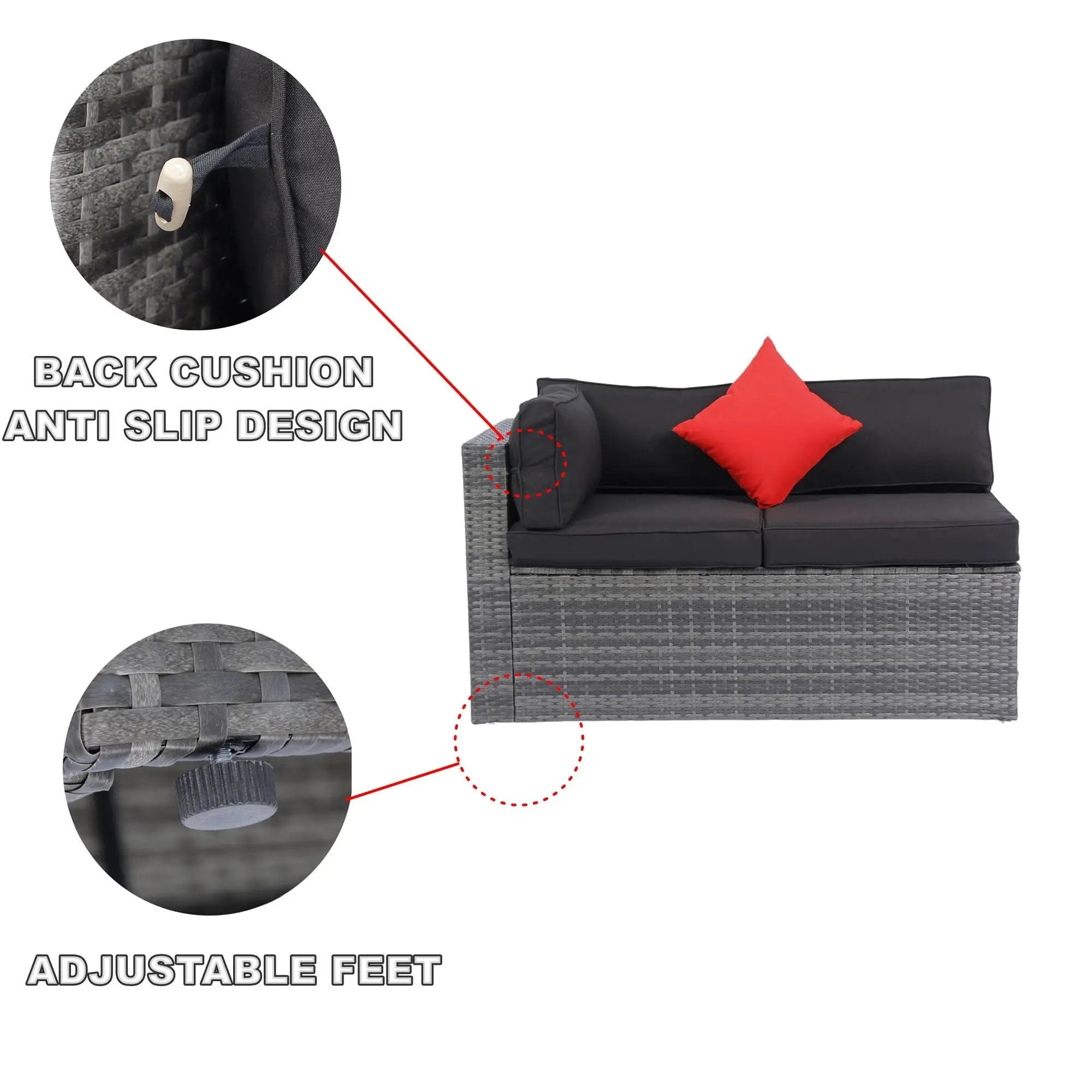 5 Pieces Rattan Sectional Outdoor Furniture Cushioned U Sof Set With 2 Pillow - Gray / Black by HouseOfZazla