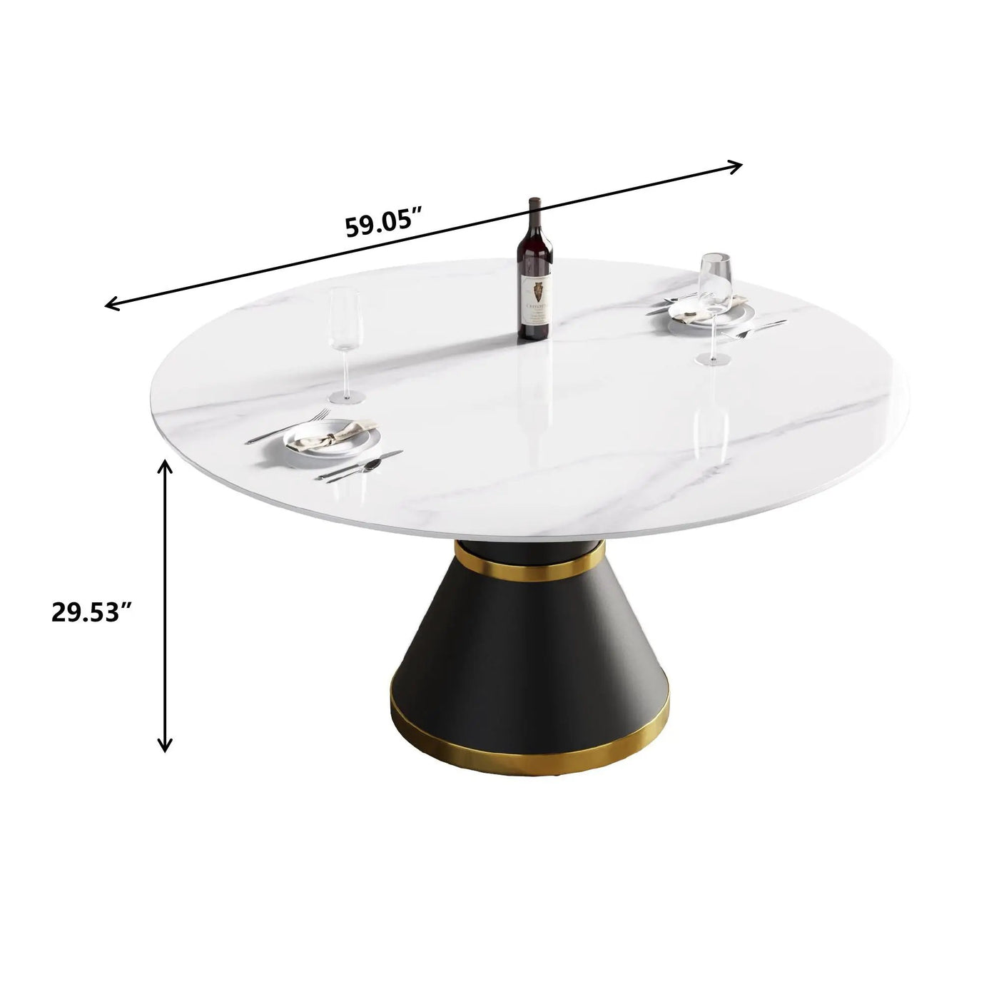 Modern Artificial Stone Round Carbon Steel Base Dining Table, Can Accommodate 6 People by Unique Piece Furniture