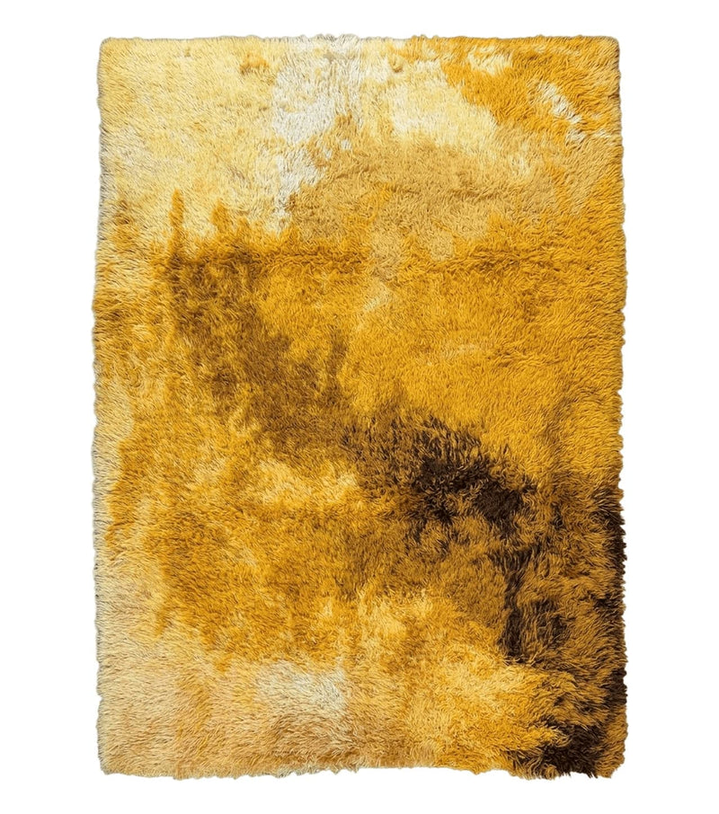 Rya Shag Rug 4.6 x 6, Shades of Yellow, Mid Century Vintage Carpet by Jewel Rugs