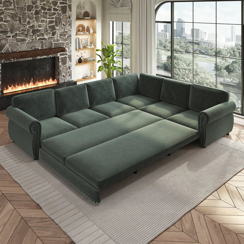 118" L-Shaped Convertible Sofa Couch by HouseOfZazla