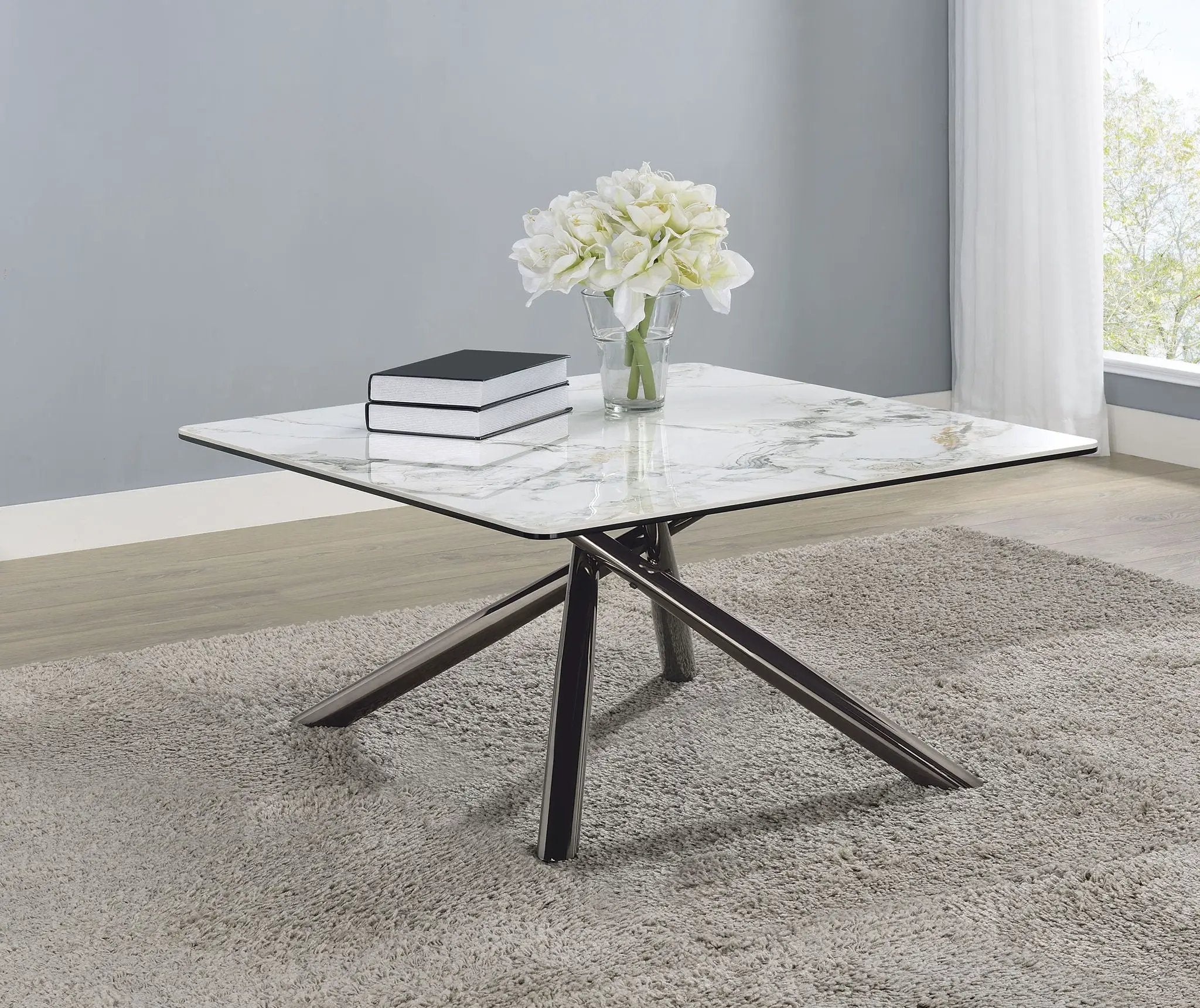 Carvell Square Sintered Stone Top Coffee Table Mirage White by Unique Piece Furniture
