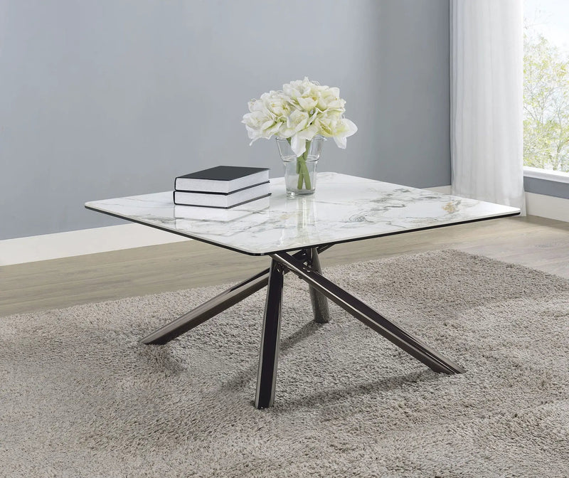 Carvell Square Sintered Stone Top Coffee Table Mirage White by Unique Piece Furniture