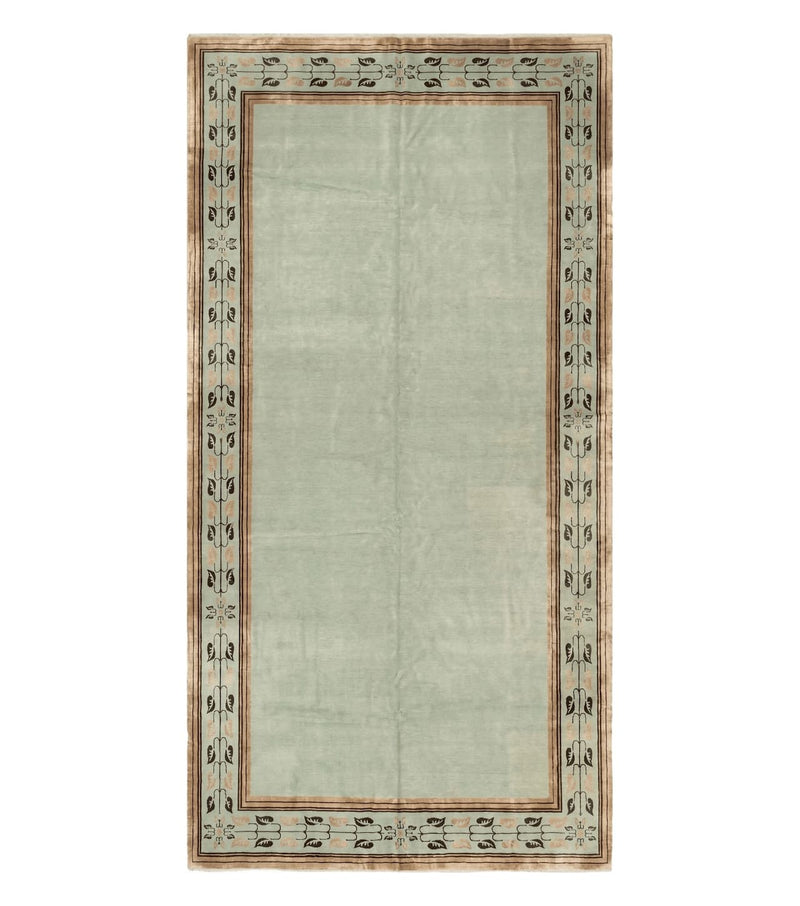 Palace Size Nepali Rug 9x18, Open Field, Light Mint Green, Wool Hand Knotted, Modern Contemporary by Jewel Rugs