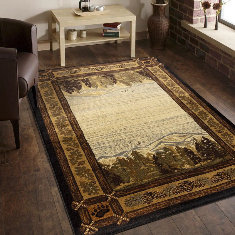 Nature's Nest - 5'3" X 7'3" Lodge Area Rug - Multi / Black by HouseOfZazla