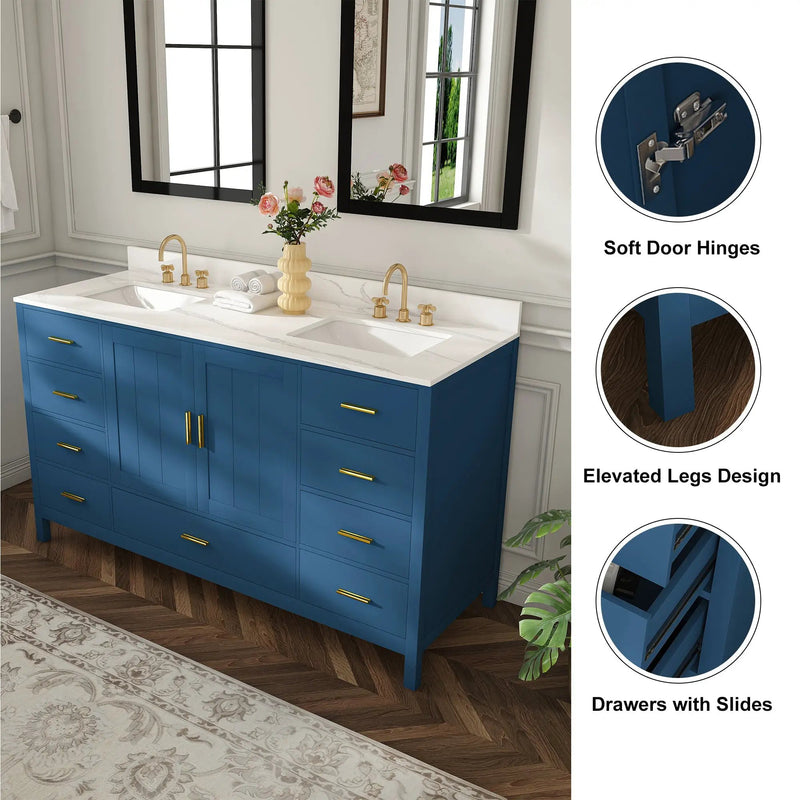 60" Solid Wood Bathroom Vanity with Double Sinks by HouseOfZazla