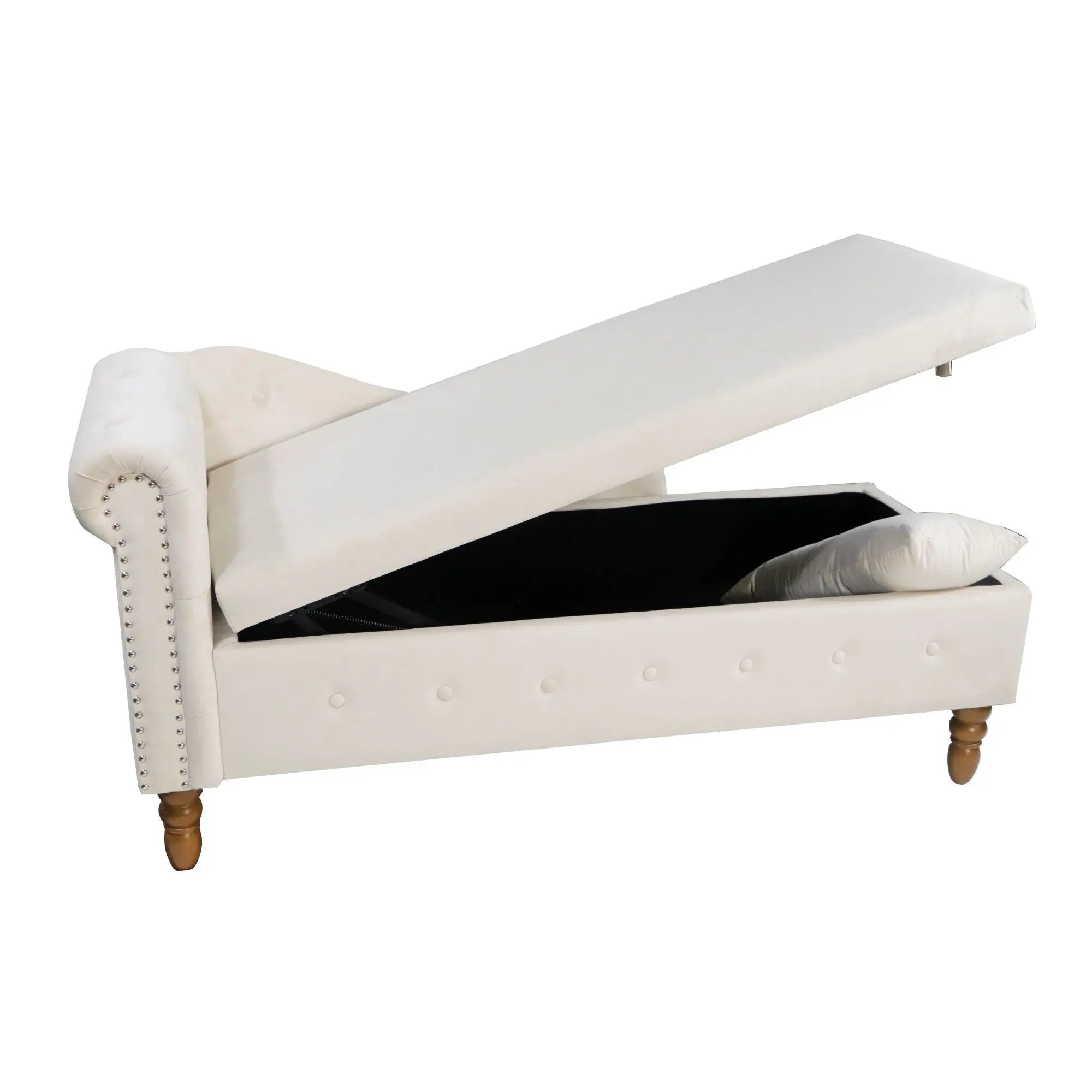 Chaise Lounge Indoor, Lounge Chair For Bedroom With Storage & Pillow, Modern Upholstered Rolled Arm Chase Lounge For Sleeping With Nailhead Trim For Living Room Bedroom Office by HouseOfZazla