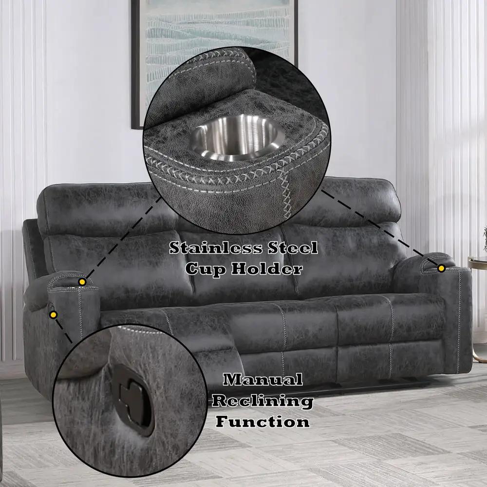 Hirah - Motion Sofa - Dark Gray Polish Microfiber by Unique Piece Furniture