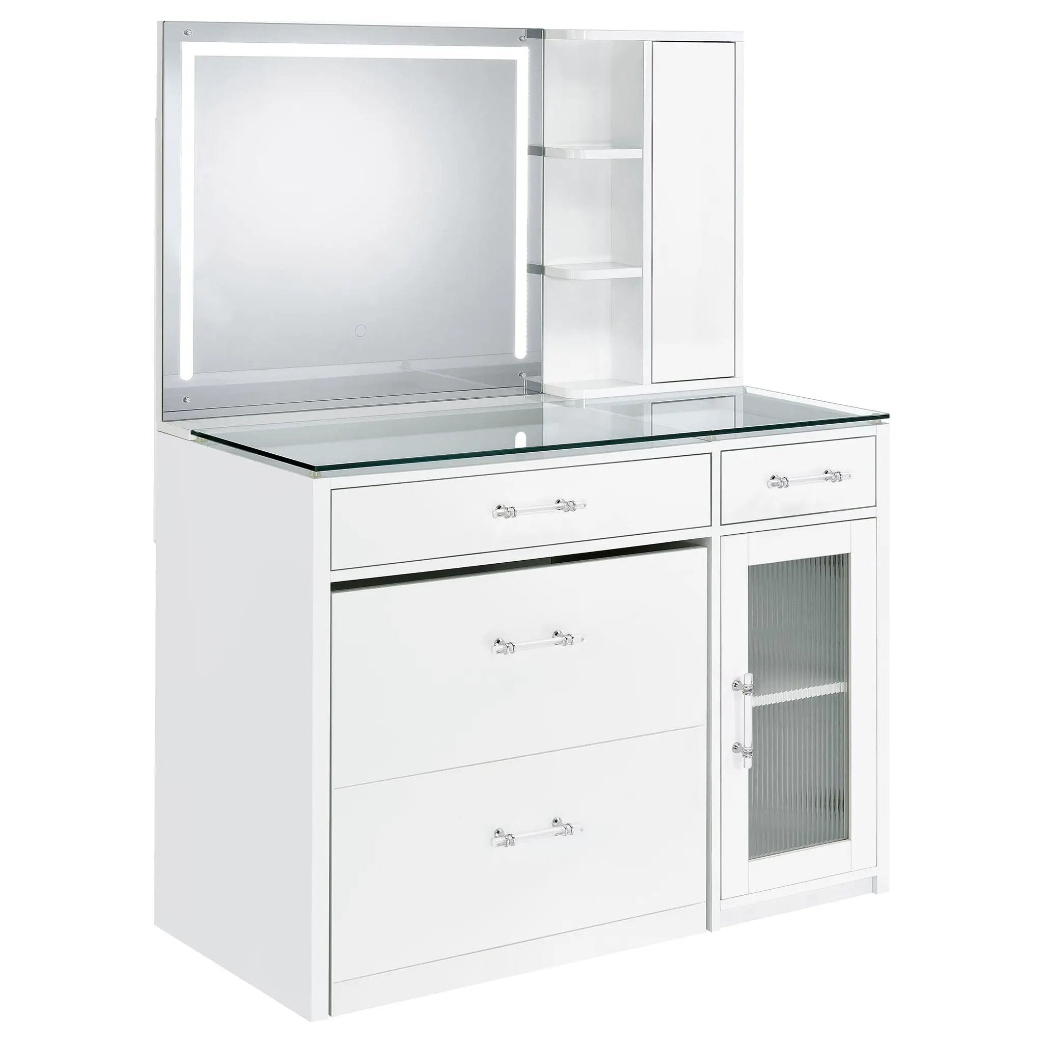 Flora 2-drawer Vanity Set with LED Mirror White High Gloss by Unique Piece Furniture