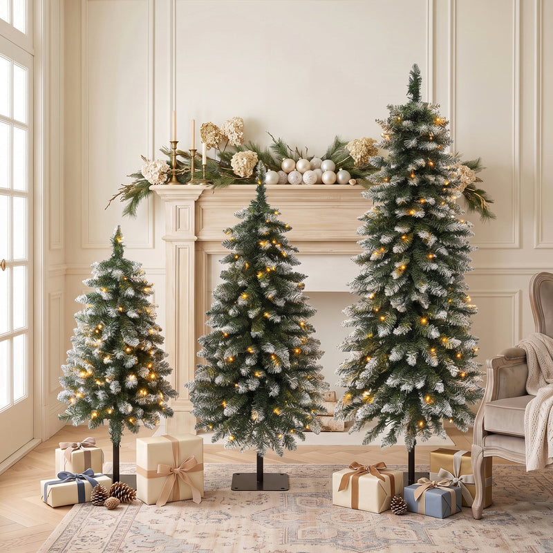 Pre-Lit Snow Flocked Pencil Christmas Tree Set - White (3-Pack), photo 2 of 10