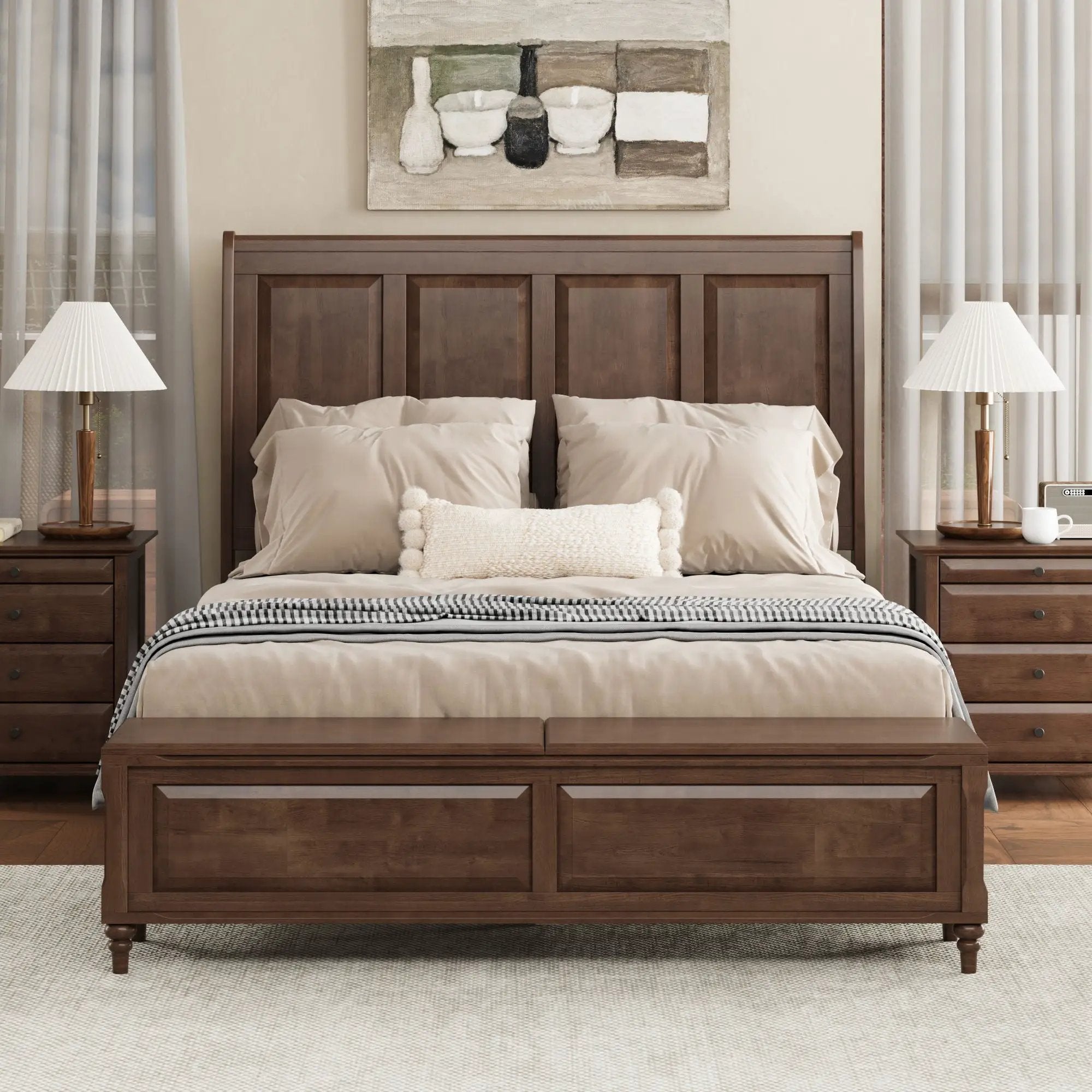 Sleigh Bed Frame With Tall Headboard And Storage Bench by HouseOfZazla