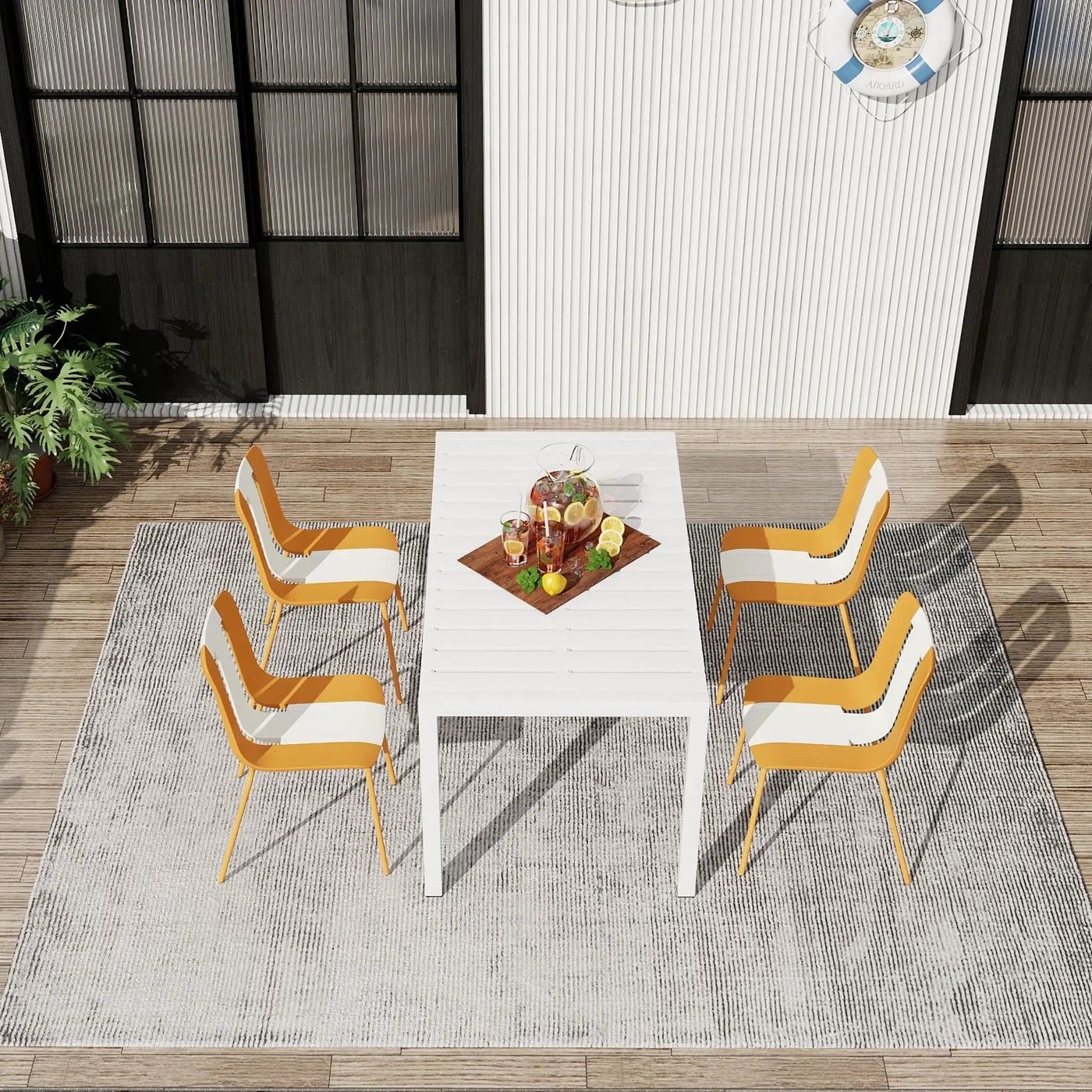 4 Piece Set Of Modern Striped Color- Blocking Single Chairs With Long Table by HouseOfZazla