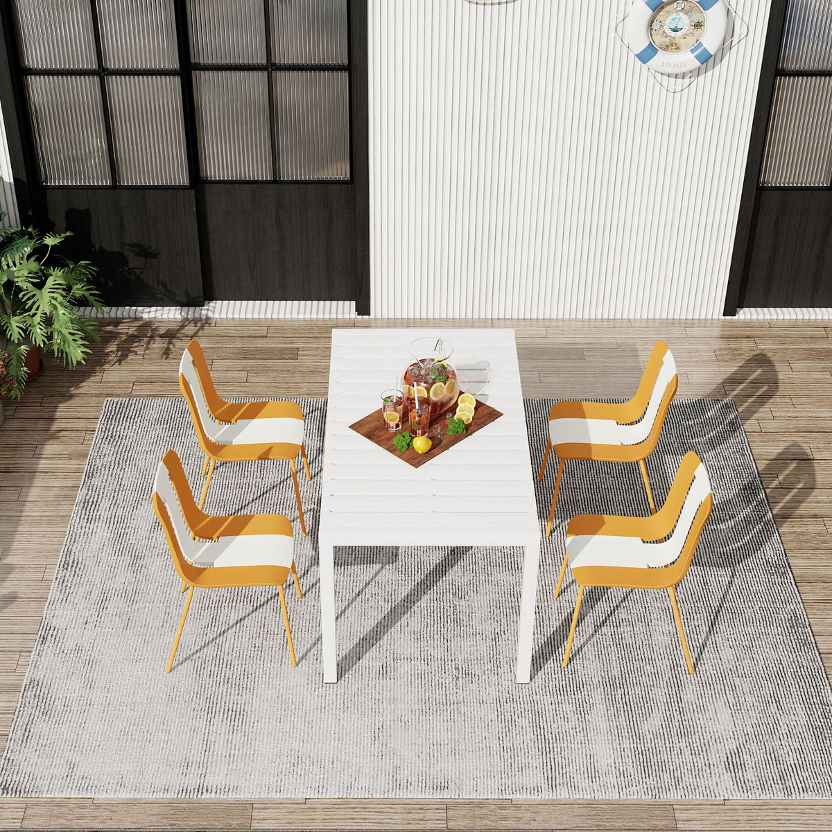Modern Striped Outdoor Chair and Table Set with Ergonomic Seating - Green or Orange, photo 34 of 40